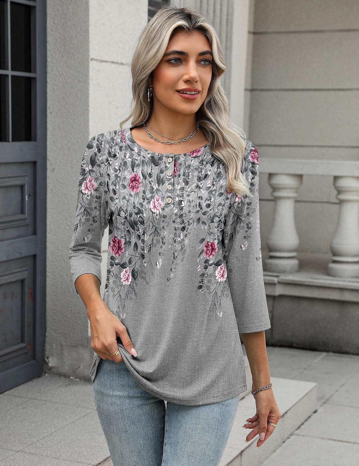 image:imageZeagoo 34 Length Sleeve Women Tops Dressy Casual Blouses Work ClothesHf36grey Leaves