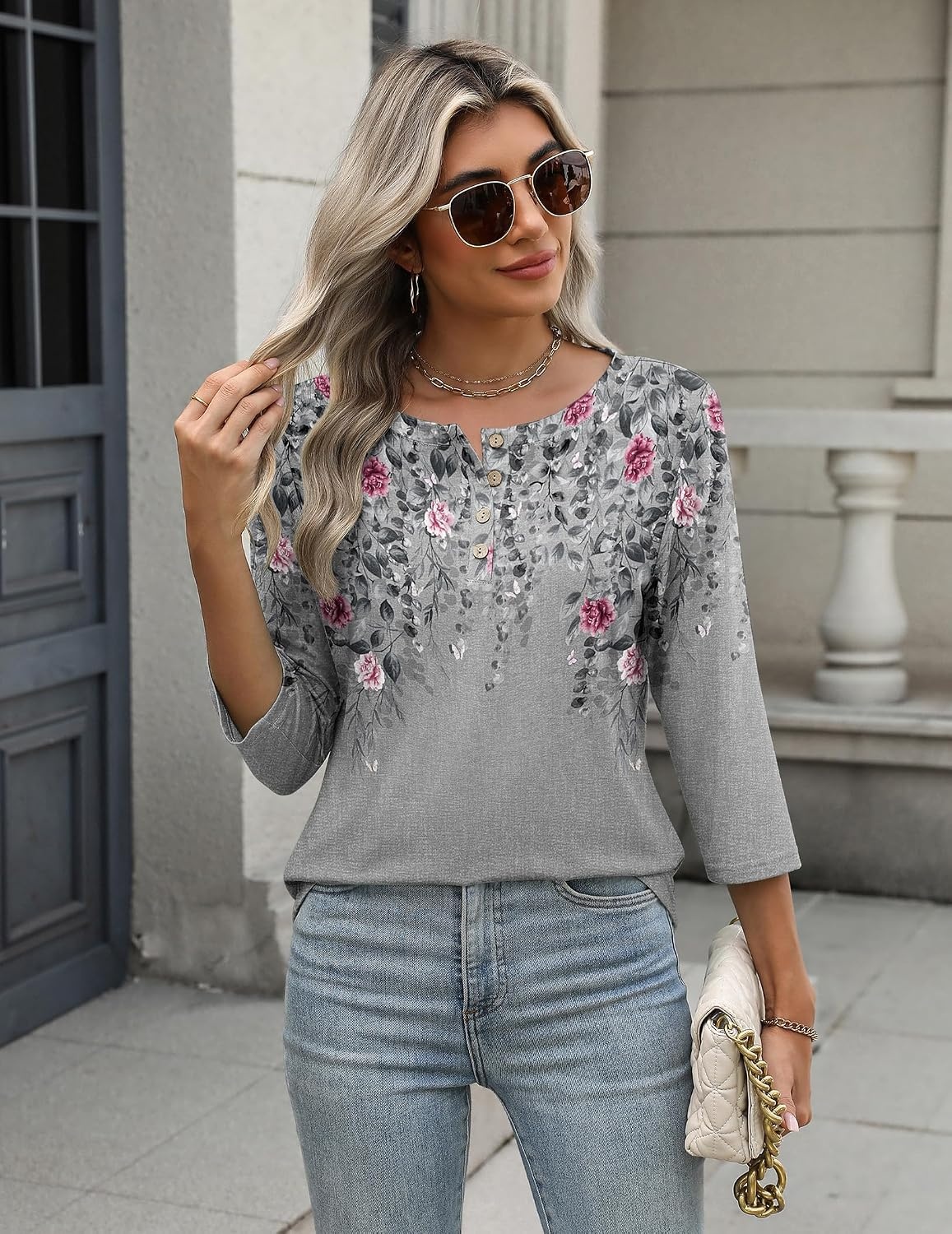 image:imageZeagoo 34 Length Sleeve Women Tops Dressy Casual Blouses Work ClothesHf36grey Leaves