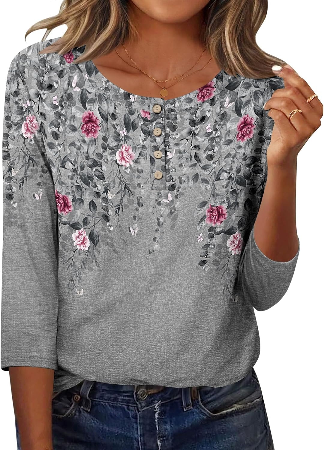 image:imageZeagoo 34 Length Sleeve Women Tops Dressy Casual Blouses Work ClothesHf36grey Leaves