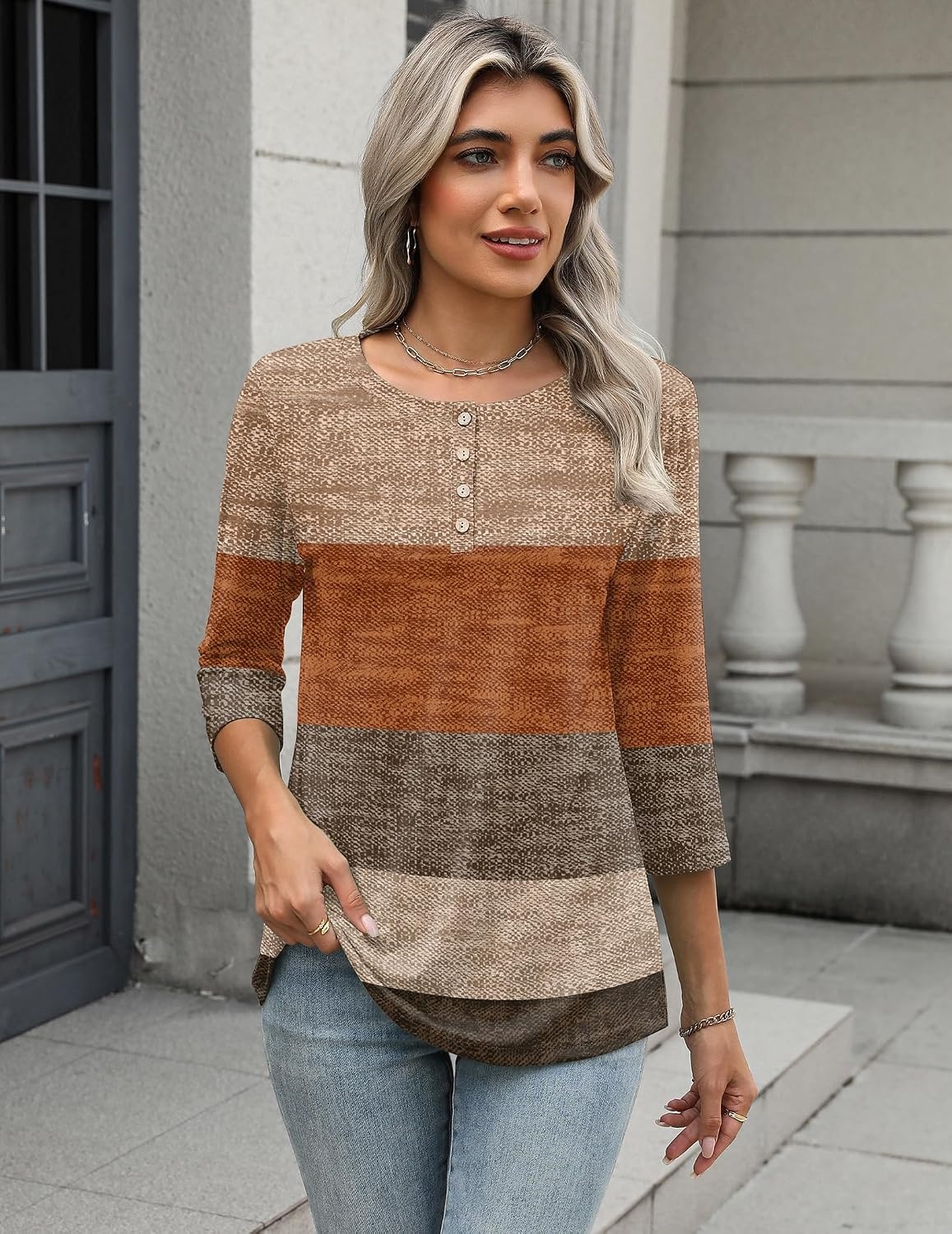 image:imageZeagoo 34 Length Sleeve Women Tops Dressy Casual Blouses Work ClothesJh398geometric