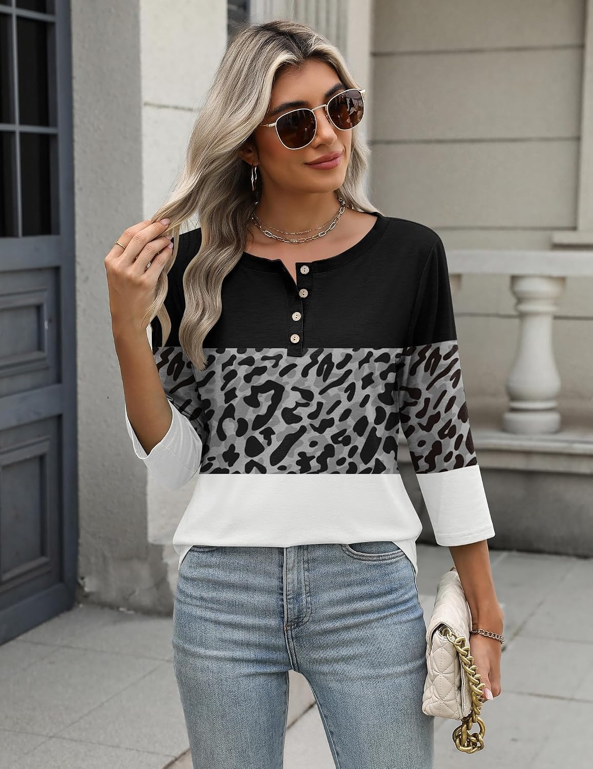 image:imageZeagoo 34 Length Sleeve Women Tops Dressy Casual Blouses Work ClothesJh519color Block