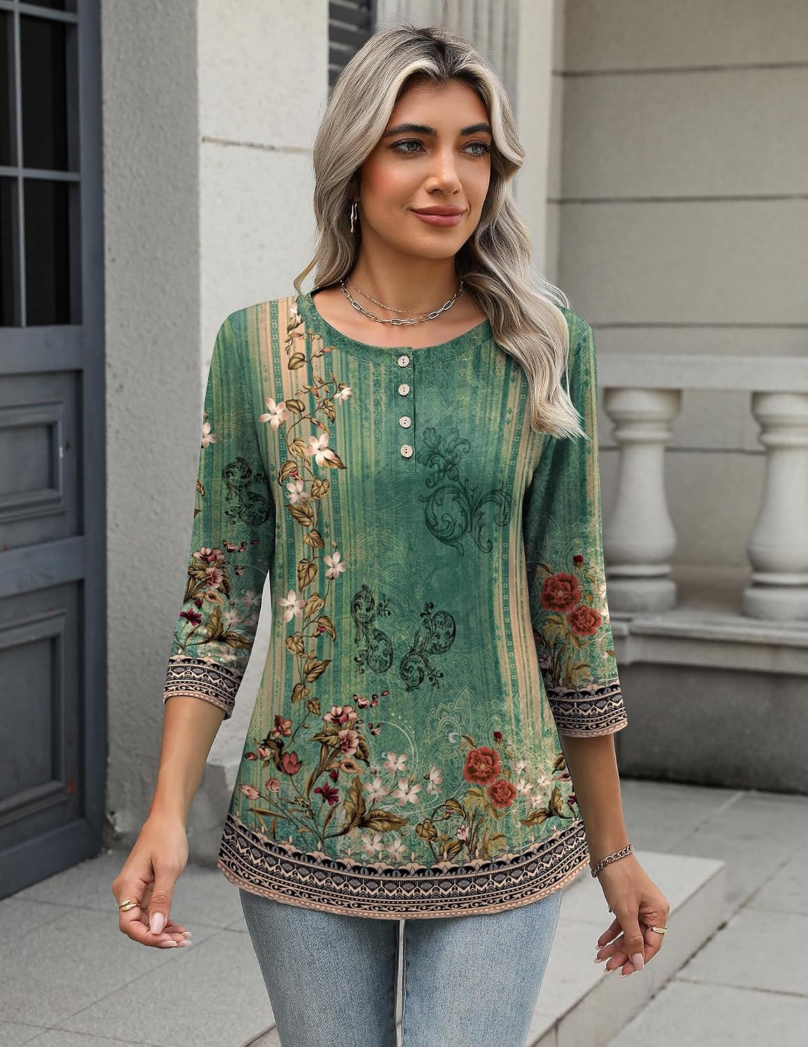 image:imageZeagoo 34 Length Sleeve Women Tops Dressy Casual Blouses Work ClothesMz808green