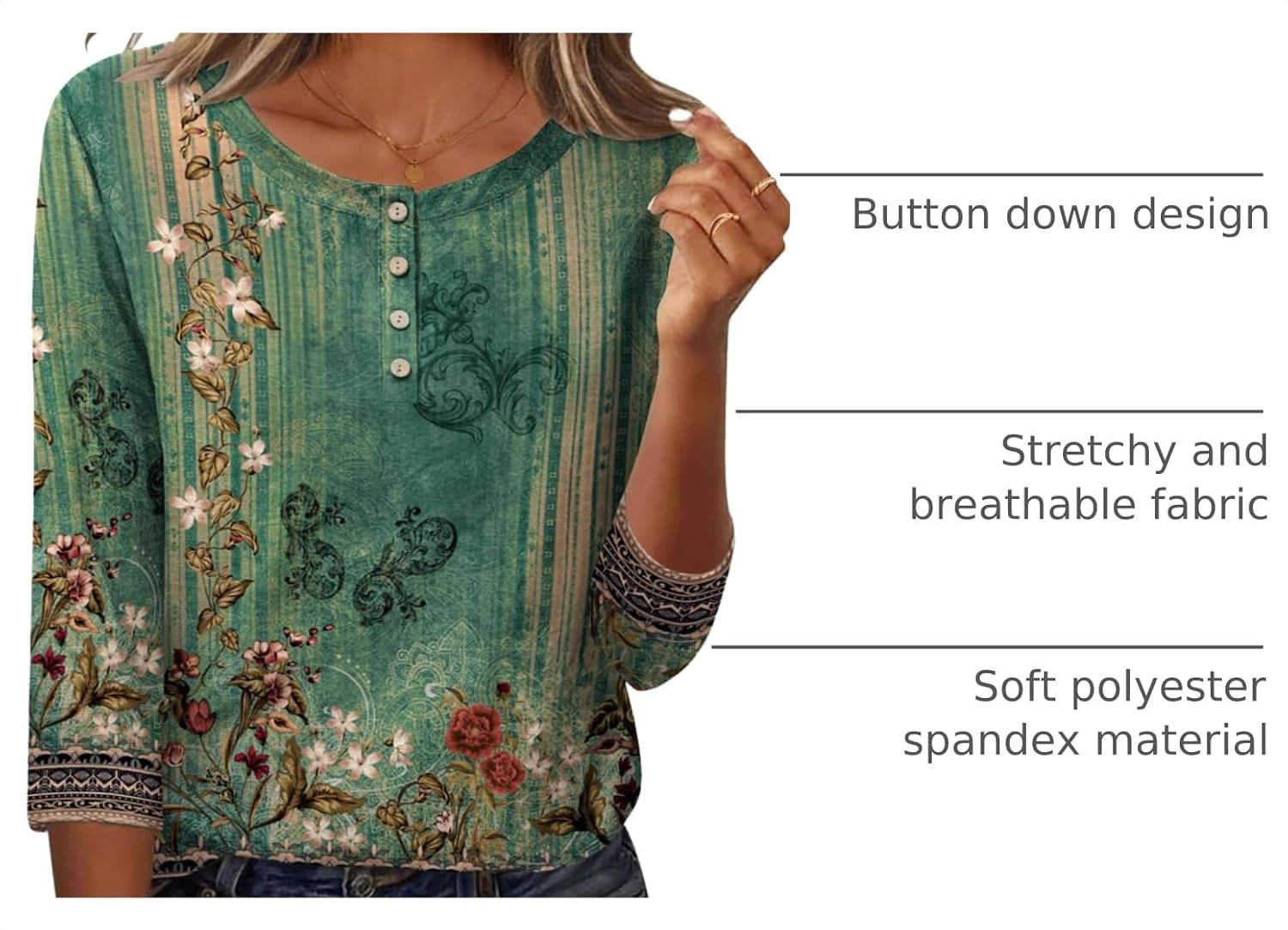 image:imageZeagoo 34 Length Sleeve Women Tops Dressy Casual Blouses Work ClothesMz808green