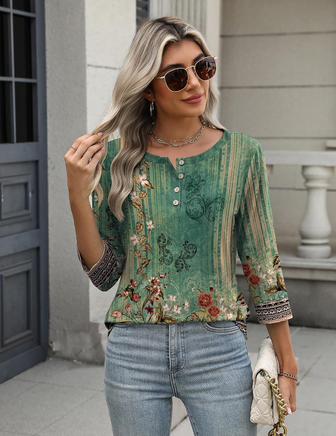 image:imageZeagoo 34 Length Sleeve Women Tops Dressy Casual Blouses Work ClothesMz808green
