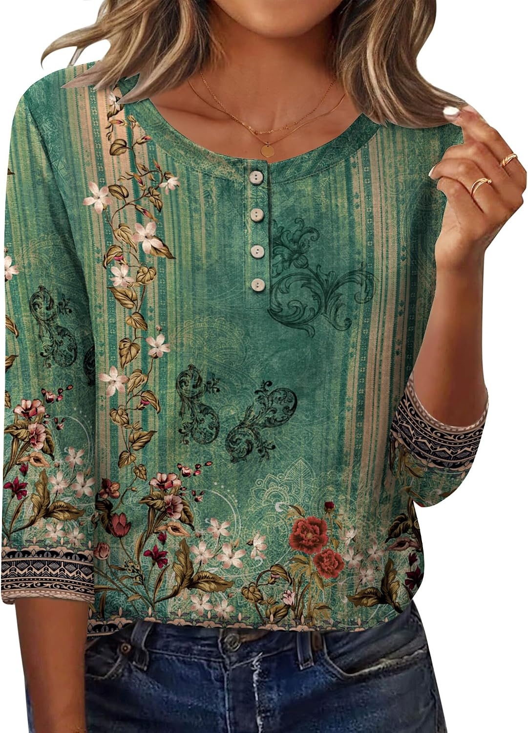 image:imageZeagoo 34 Length Sleeve Women Tops Dressy Casual Blouses Work ClothesMz808green