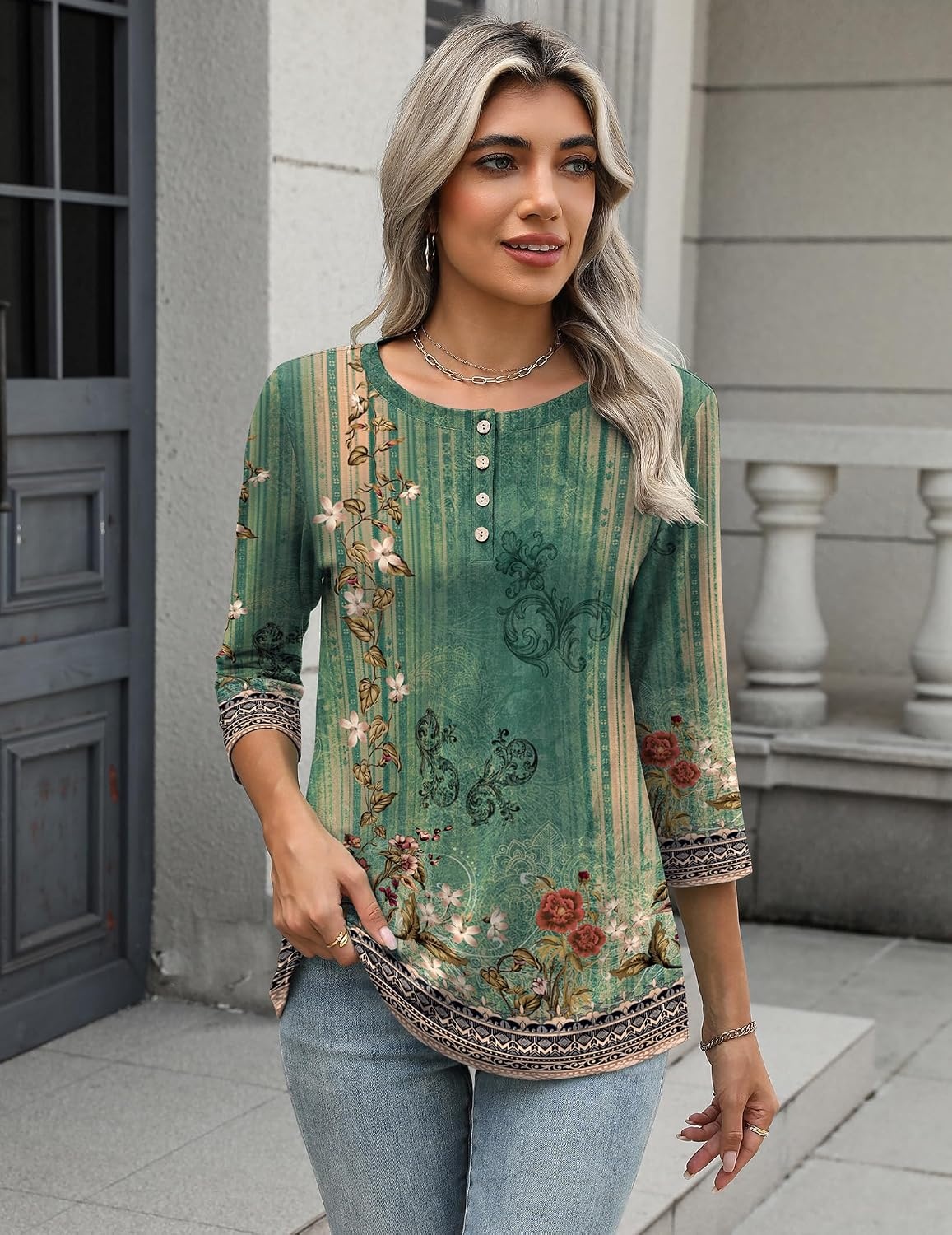 image:imageZeagoo 34 Length Sleeve Women Tops Dressy Casual Blouses Work ClothesMz808green