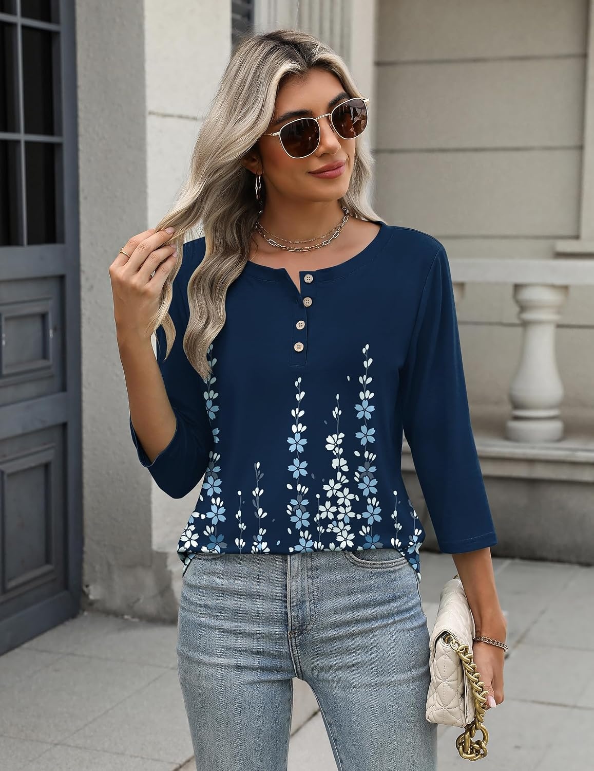 image:imageZeagoo 34 Length Sleeve Women Tops Dressy Casual Blouses Work ClothesSf119blue Print