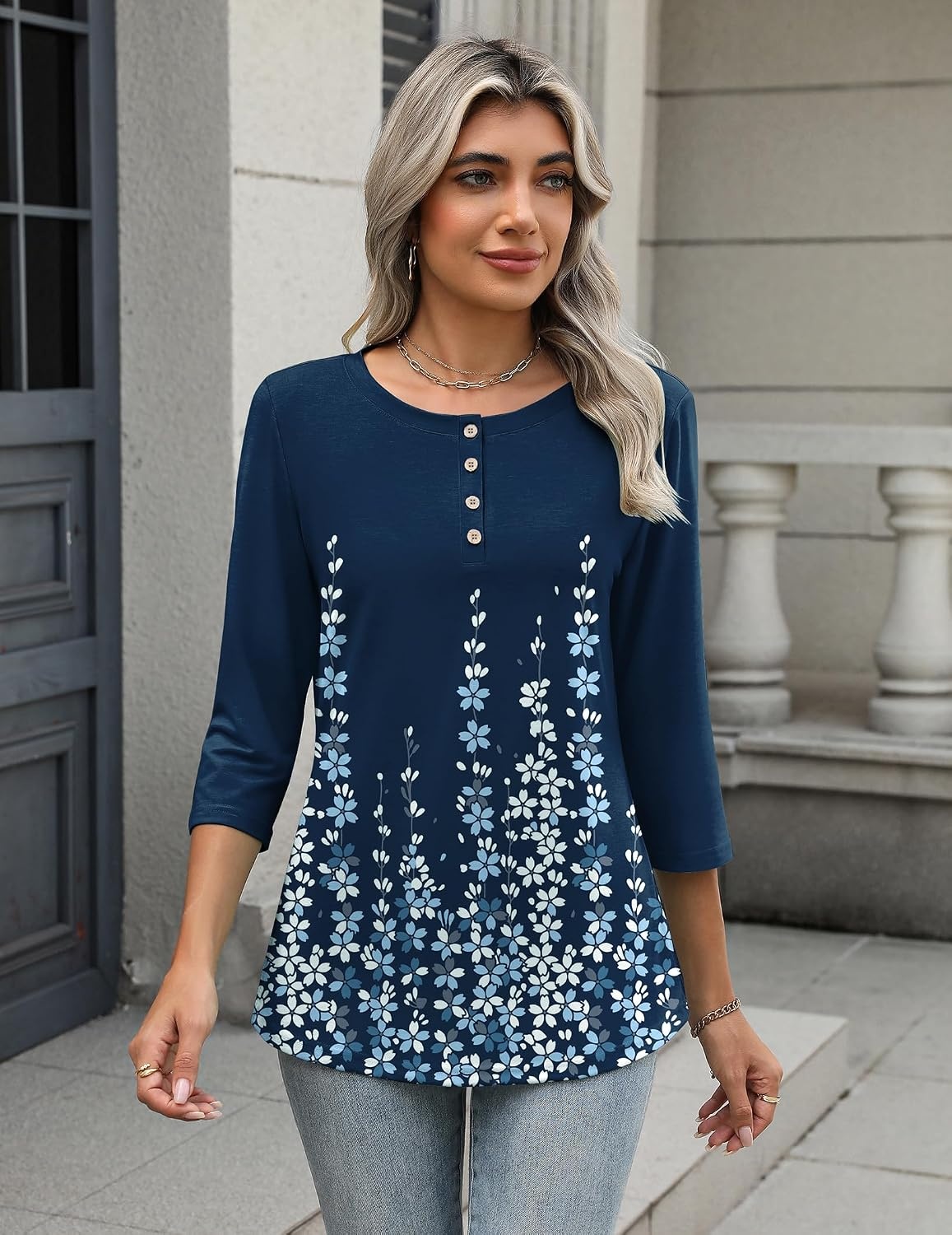 image:imageZeagoo 34 Length Sleeve Women Tops Dressy Casual Blouses Work ClothesSf119blue Print