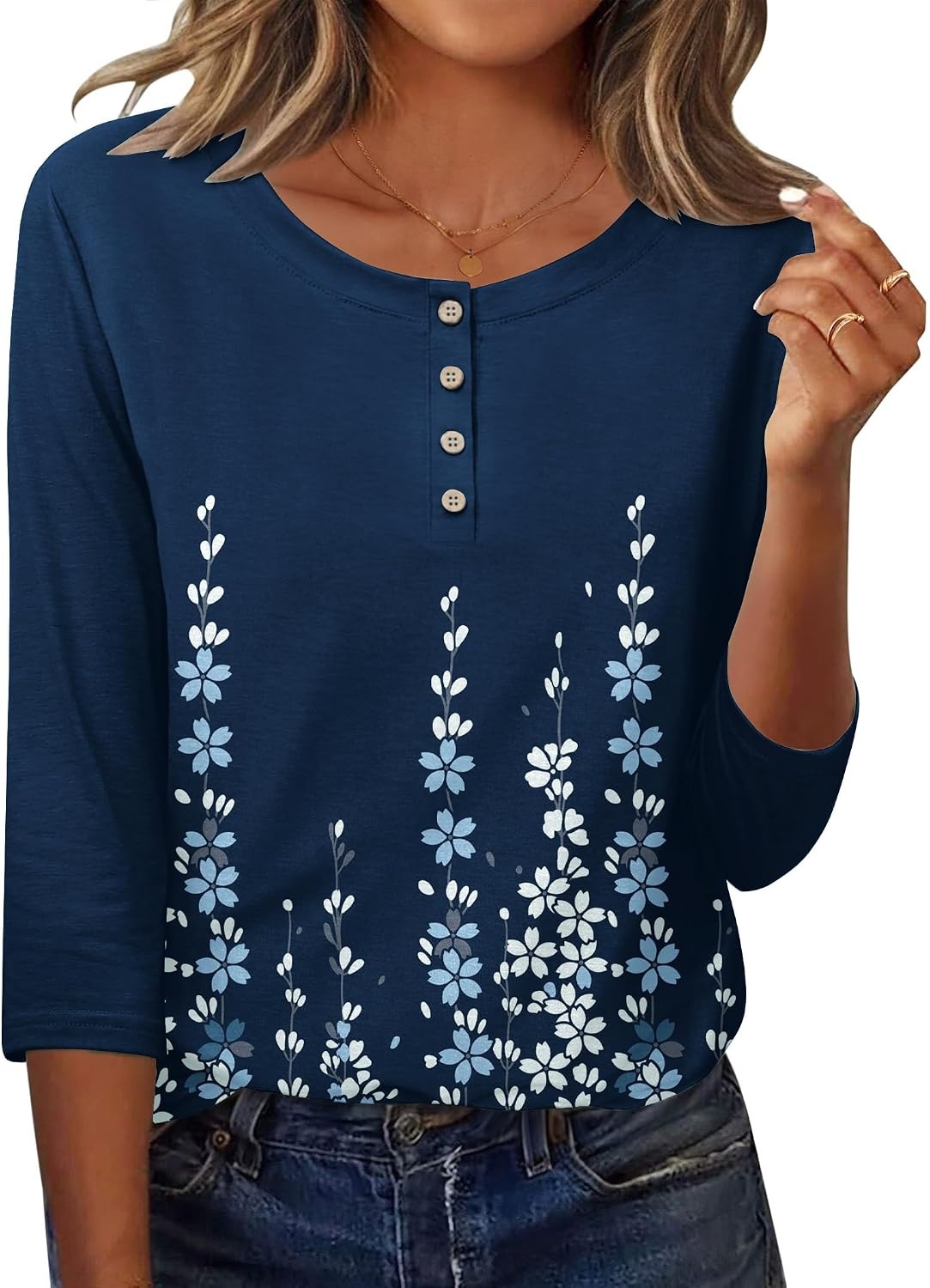 image:imageZeagoo 34 Length Sleeve Women Tops Dressy Casual Blouses Work ClothesSf119blue Print