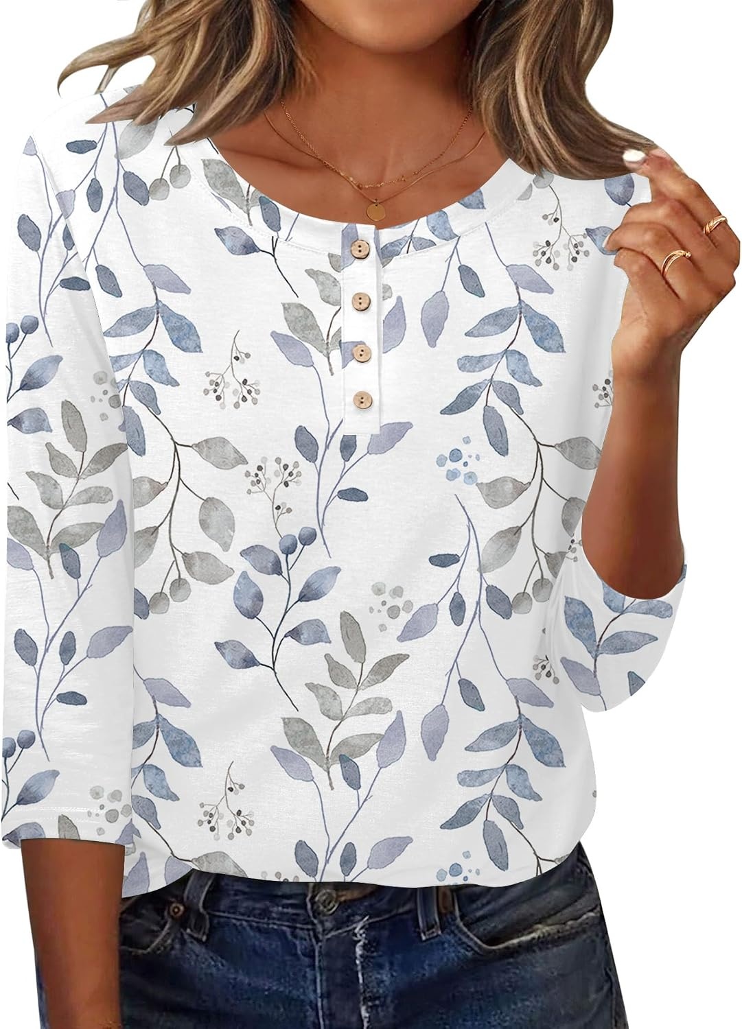 image:imageZeagoo 34 Length Sleeve Women Tops Dressy Casual Blouses Work ClothesSp106leaves