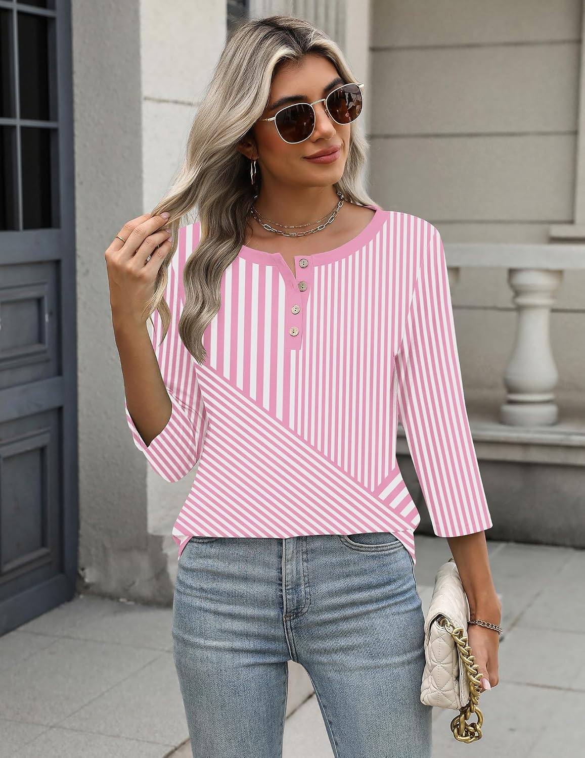 image:imageZeagoo 34 Length Sleeve Women Tops Dressy Casual Blouses Work ClothesTz300pink