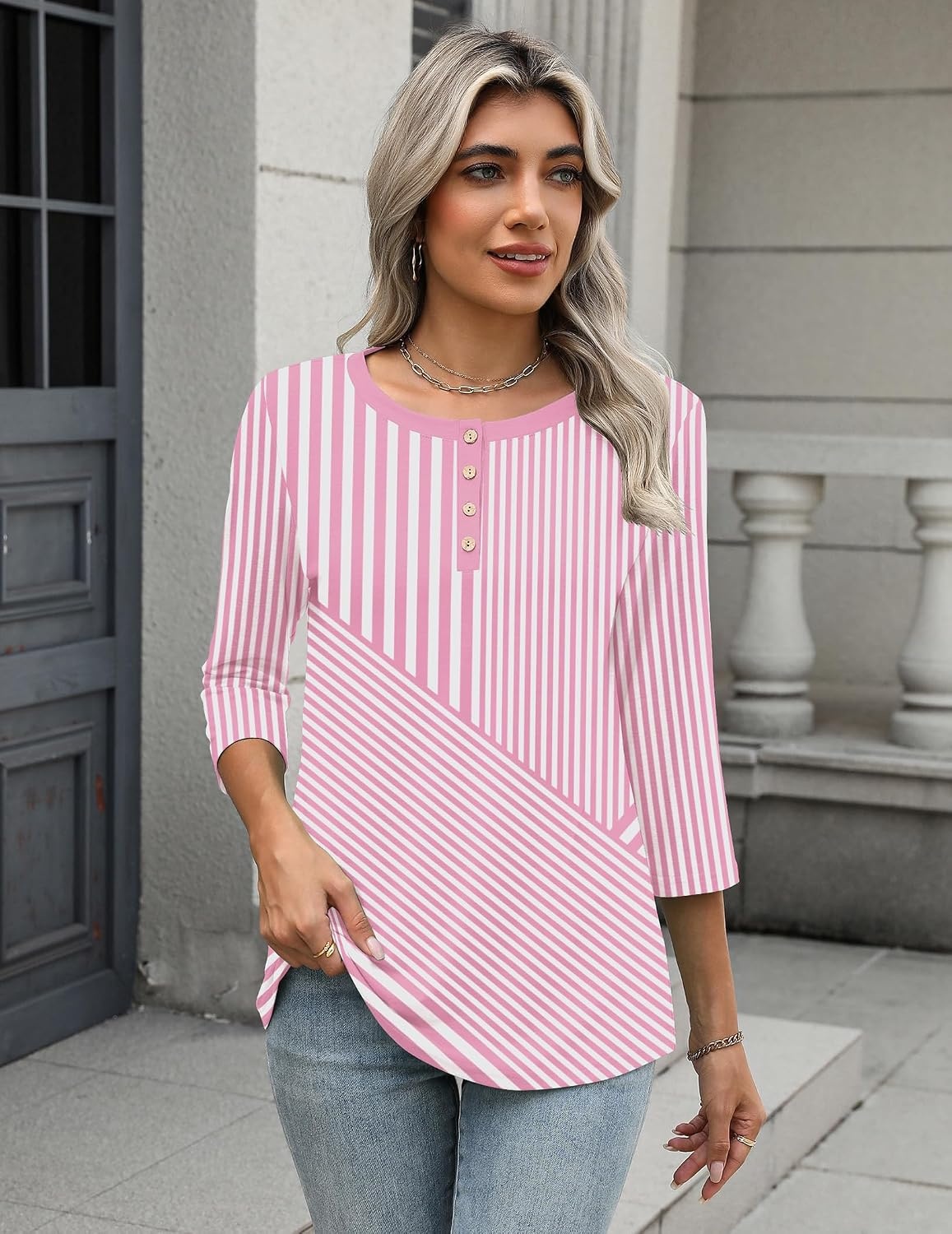 image:imageZeagoo 34 Length Sleeve Women Tops Dressy Casual Blouses Work ClothesTz300pink