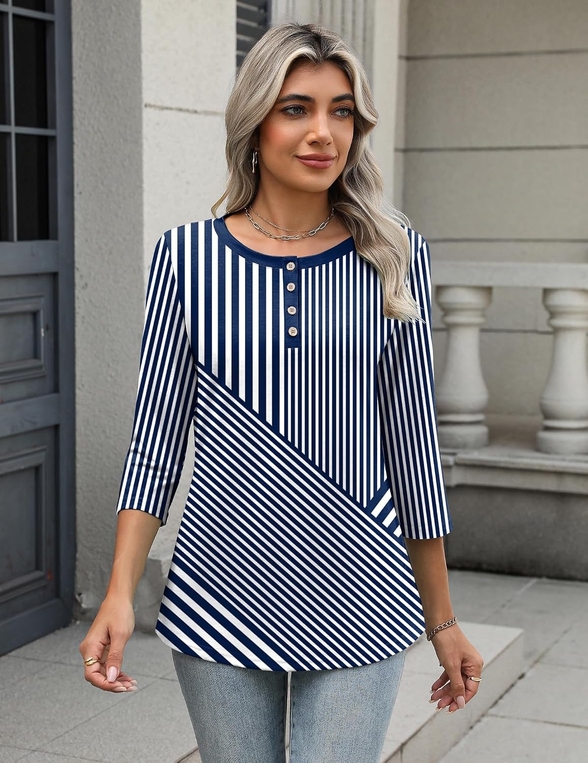 image:imageZeagoo 34 Length Sleeve Women Tops Dressy Casual Blouses Work ClothesTz480blue