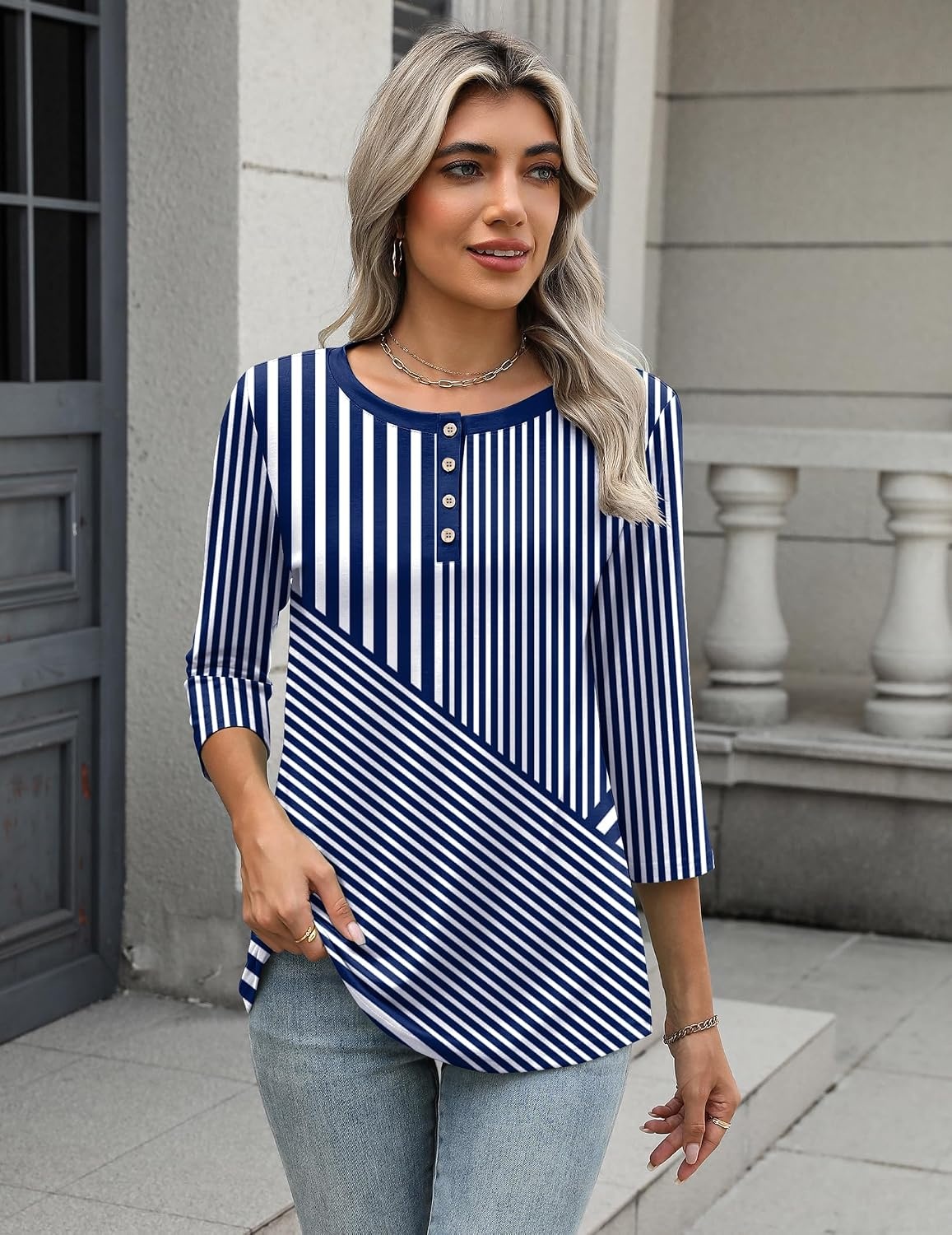 image:imageZeagoo 34 Length Sleeve Women Tops Dressy Casual Blouses Work ClothesTz480blue
