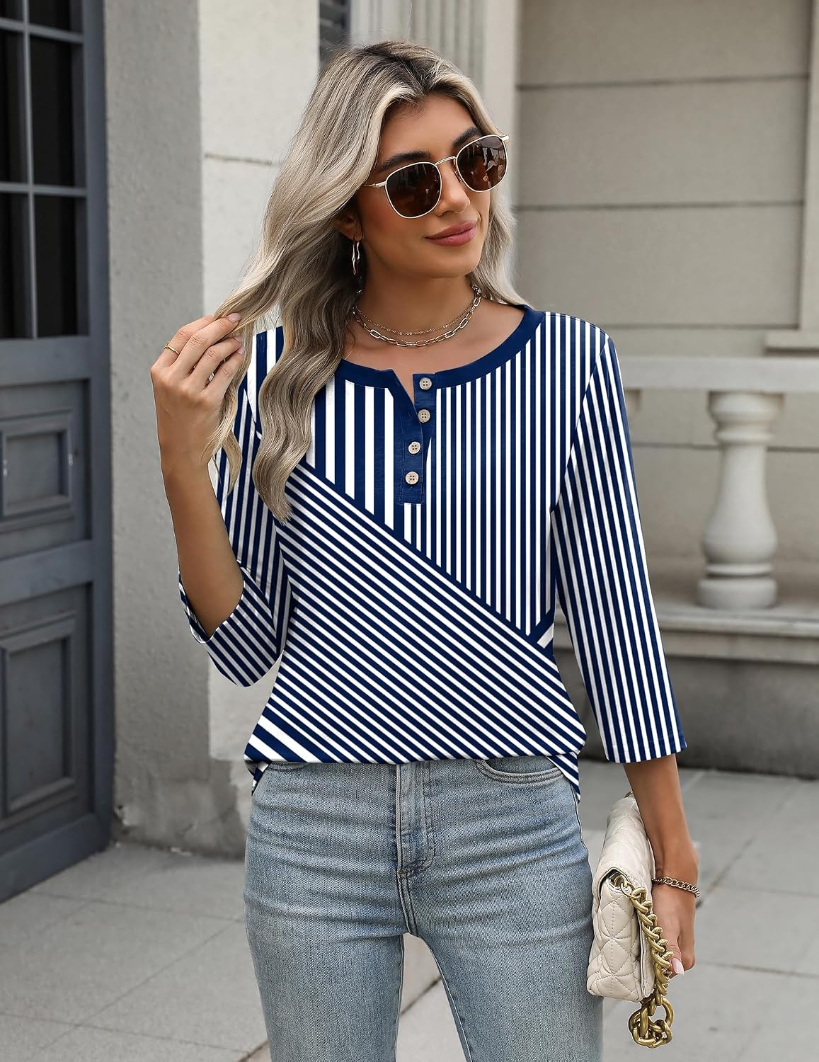 image:imageZeagoo 34 Length Sleeve Women Tops Dressy Casual Blouses Work ClothesTz480blue