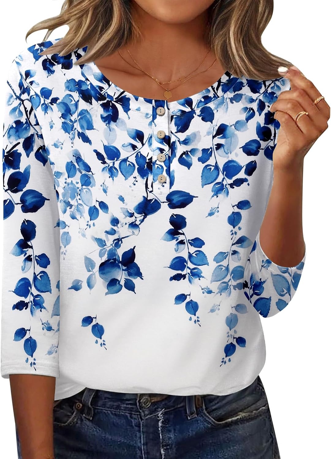 image:imageZeagoo 34 Length Sleeve Women Tops Dressy Casual Blouses Work ClothesWf41blue Leaves