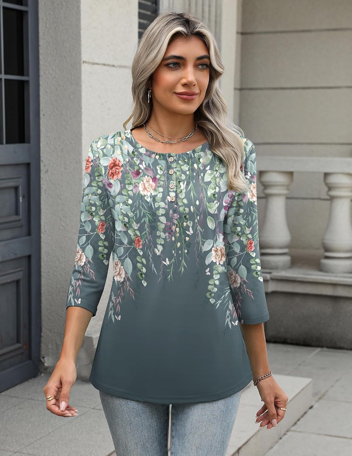 image:imageZeagoo 34 Length Sleeve Women Tops Dressy Casual Blouses Work ClothesWf71grey
