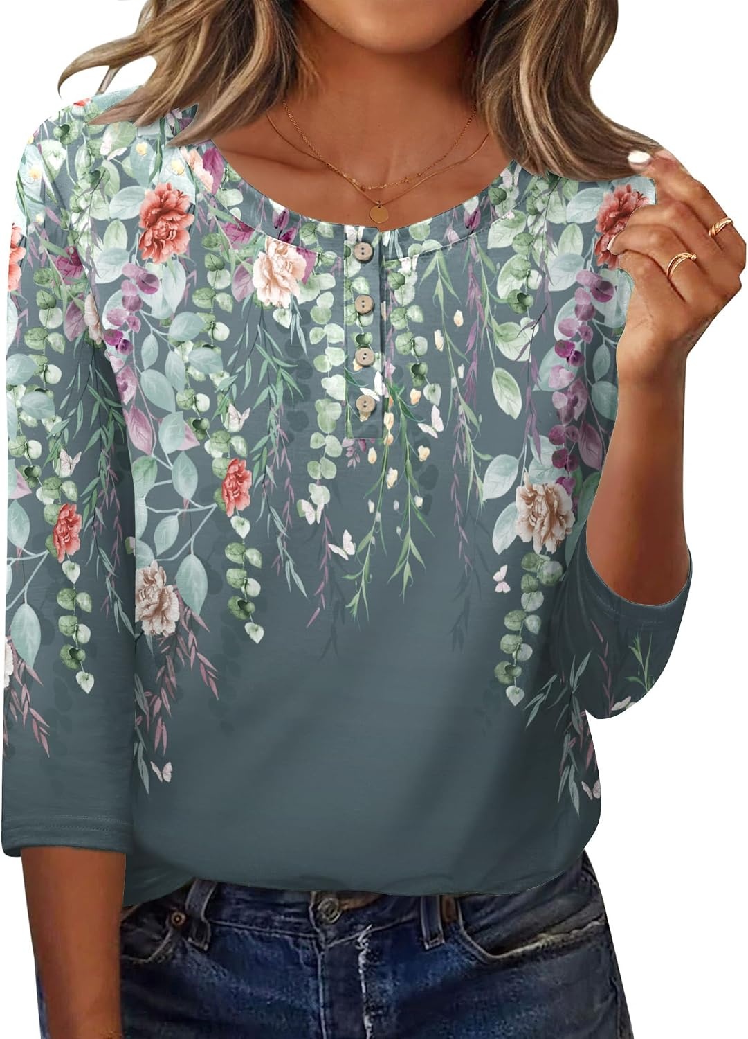 image:imageZeagoo 34 Length Sleeve Women Tops Dressy Casual Blouses Work ClothesWf71grey
