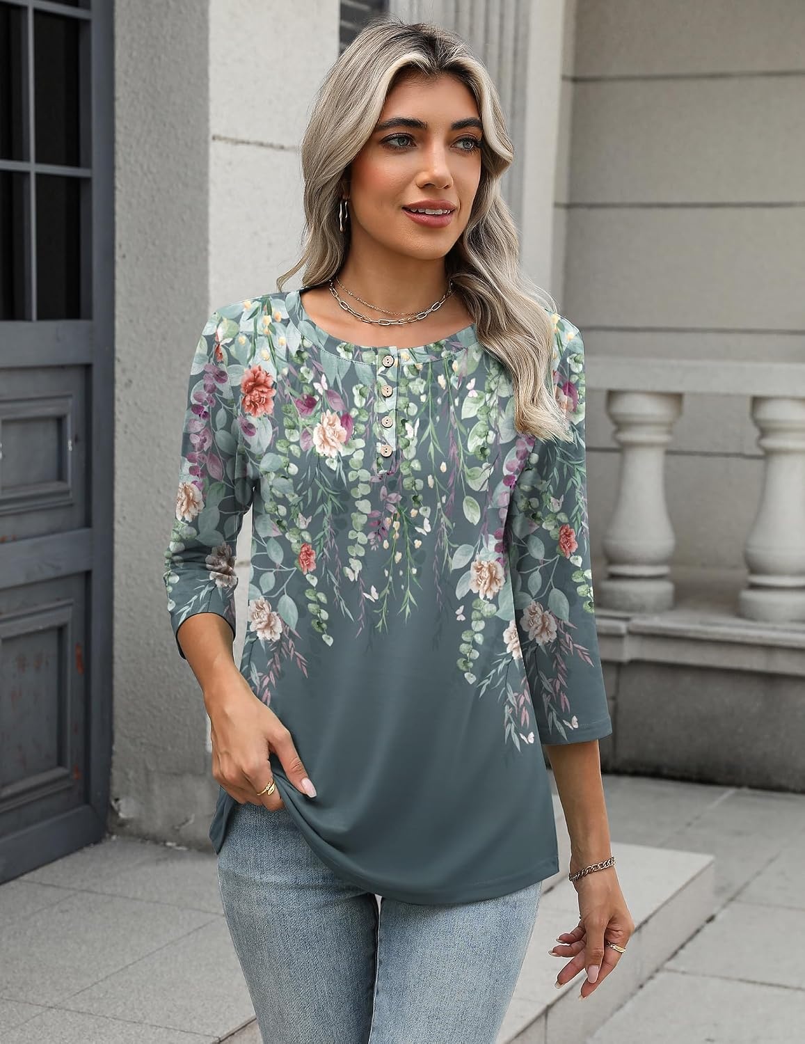 image:imageZeagoo 34 Length Sleeve Women Tops Dressy Casual Blouses Work ClothesWf71grey