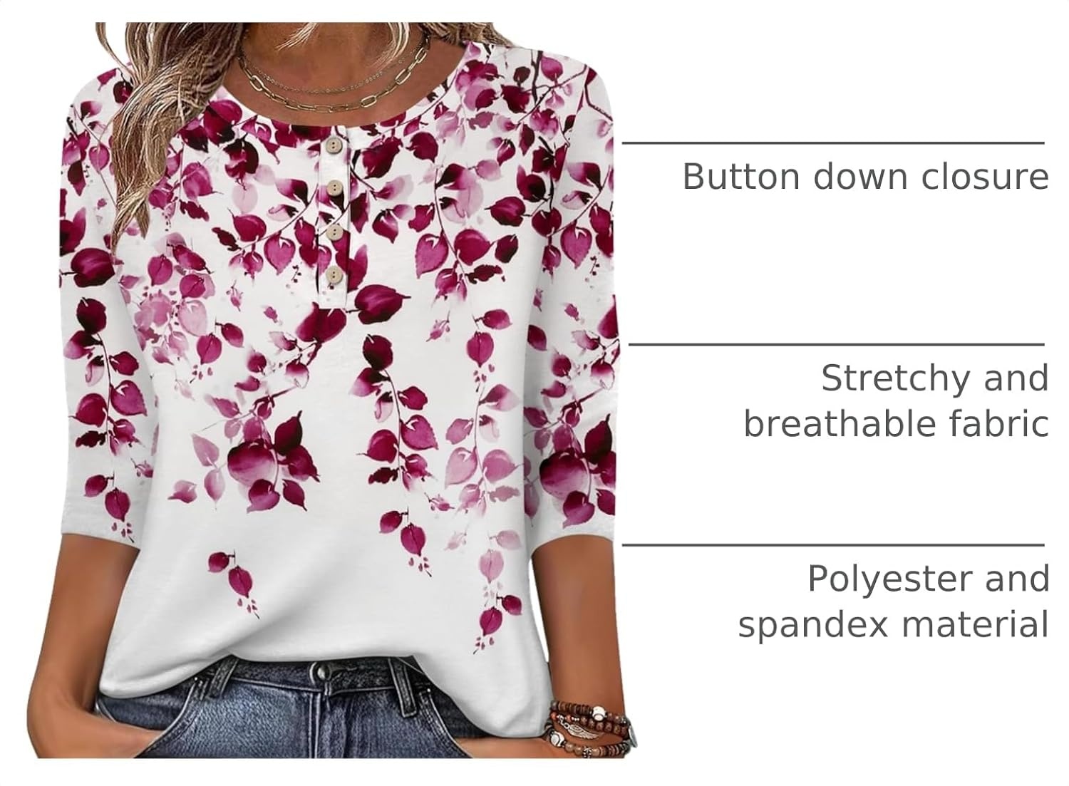 image:imageZeagoo 34 Length Sleeve Women Tops Dressy Casual Blouses Work ClothesWf74purple Leaves