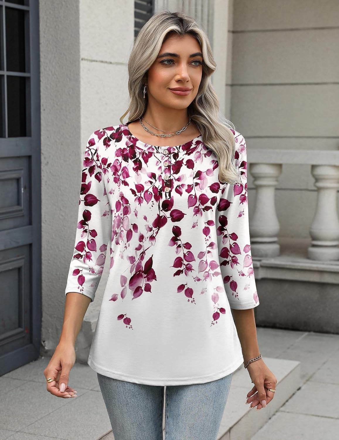 image:imageZeagoo 34 Length Sleeve Women Tops Dressy Casual Blouses Work ClothesWf74purple Leaves