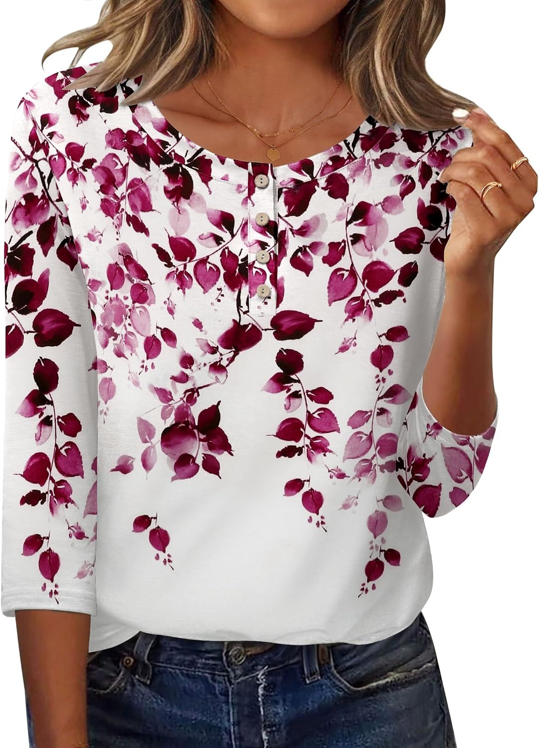 image:imageZeagoo 34 Length Sleeve Women Tops Dressy Casual Blouses Work ClothesWf74purple Leaves