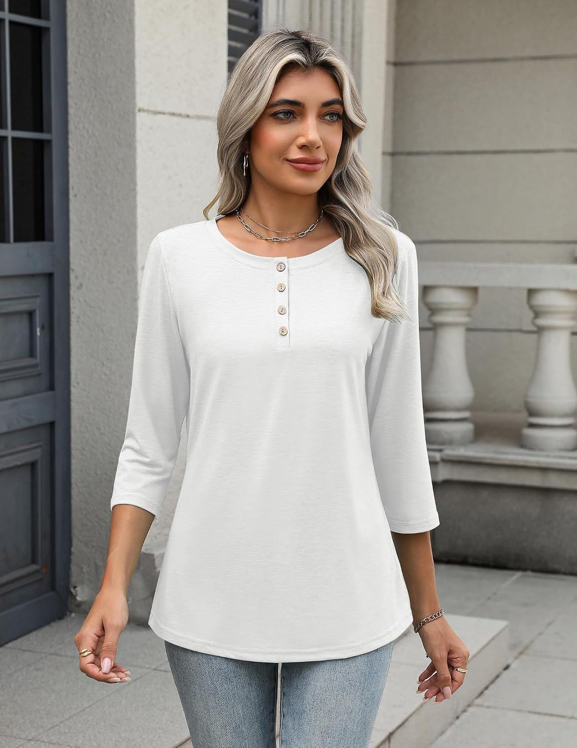 image:imageZeagoo 34 Length Sleeve Women Tops Dressy Casual Blouses Work ClothesWhite