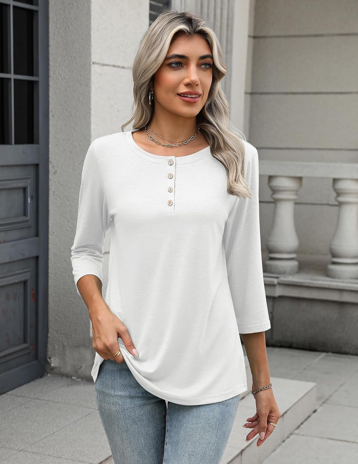 image:imageZeagoo 34 Length Sleeve Women Tops Dressy Casual Blouses Work ClothesWhite