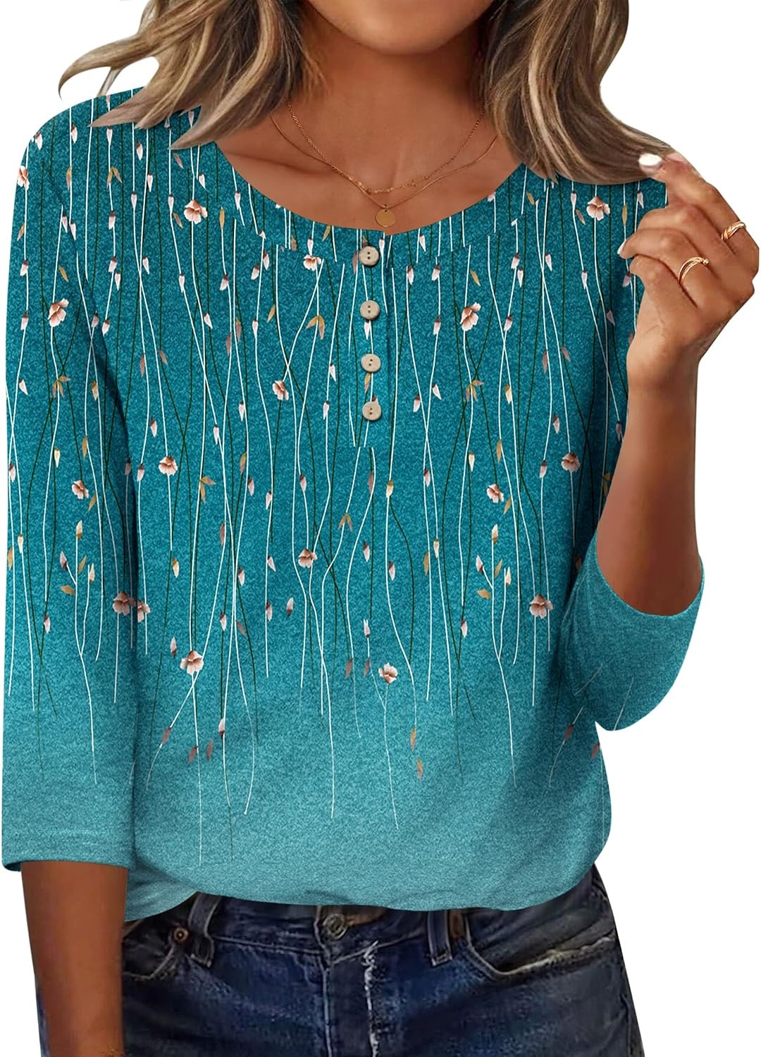 image:imageZeagoo 34 Length Sleeve Women Tops Dressy Casual Blouses Work ClothesXh363green