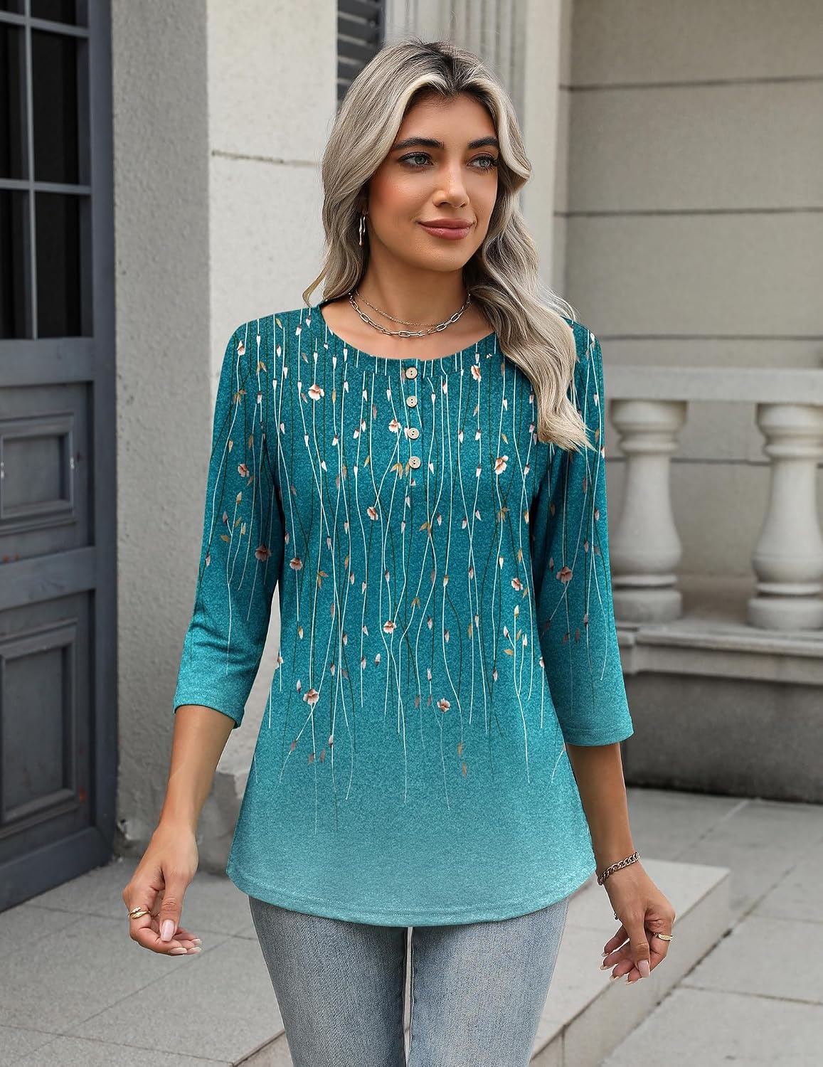 image:imageZeagoo 34 Length Sleeve Women Tops Dressy Casual Blouses Work ClothesXh363green