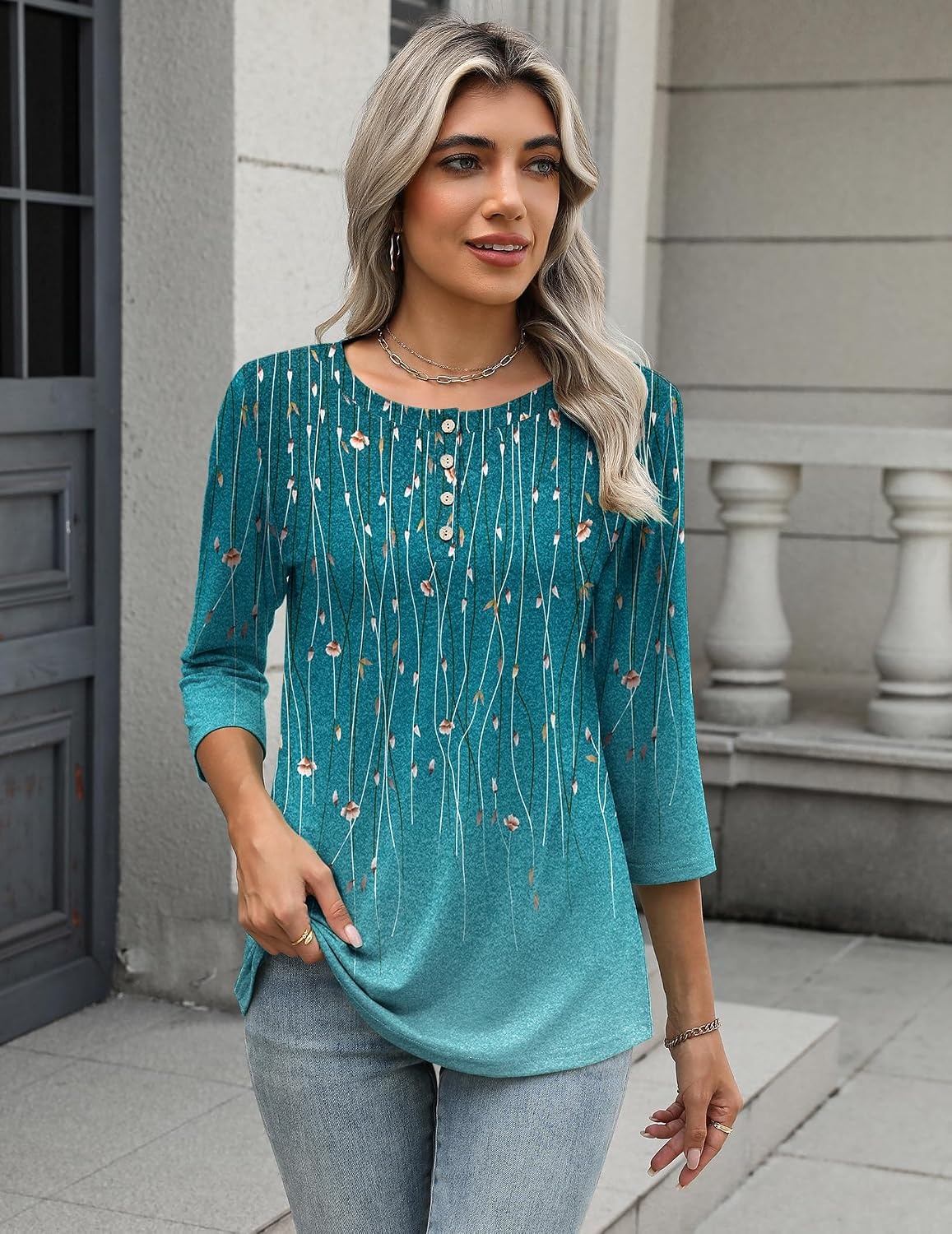image:imageZeagoo 34 Length Sleeve Women Tops Dressy Casual Blouses Work ClothesXh363green