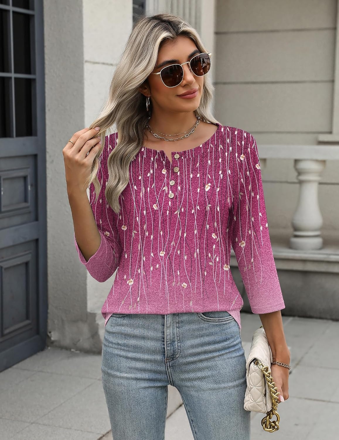 image:imageZeagoo 34 Length Sleeve Women Tops Dressy Casual Blouses Work ClothesXh370purple
