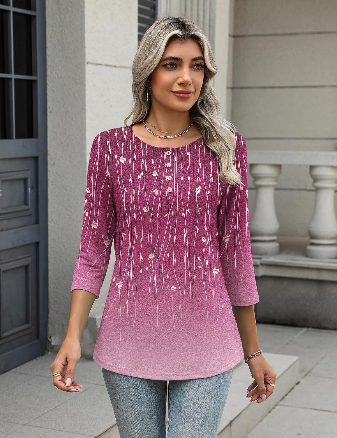 image:imageZeagoo 34 Length Sleeve Women Tops Dressy Casual Blouses Work ClothesXh370purple