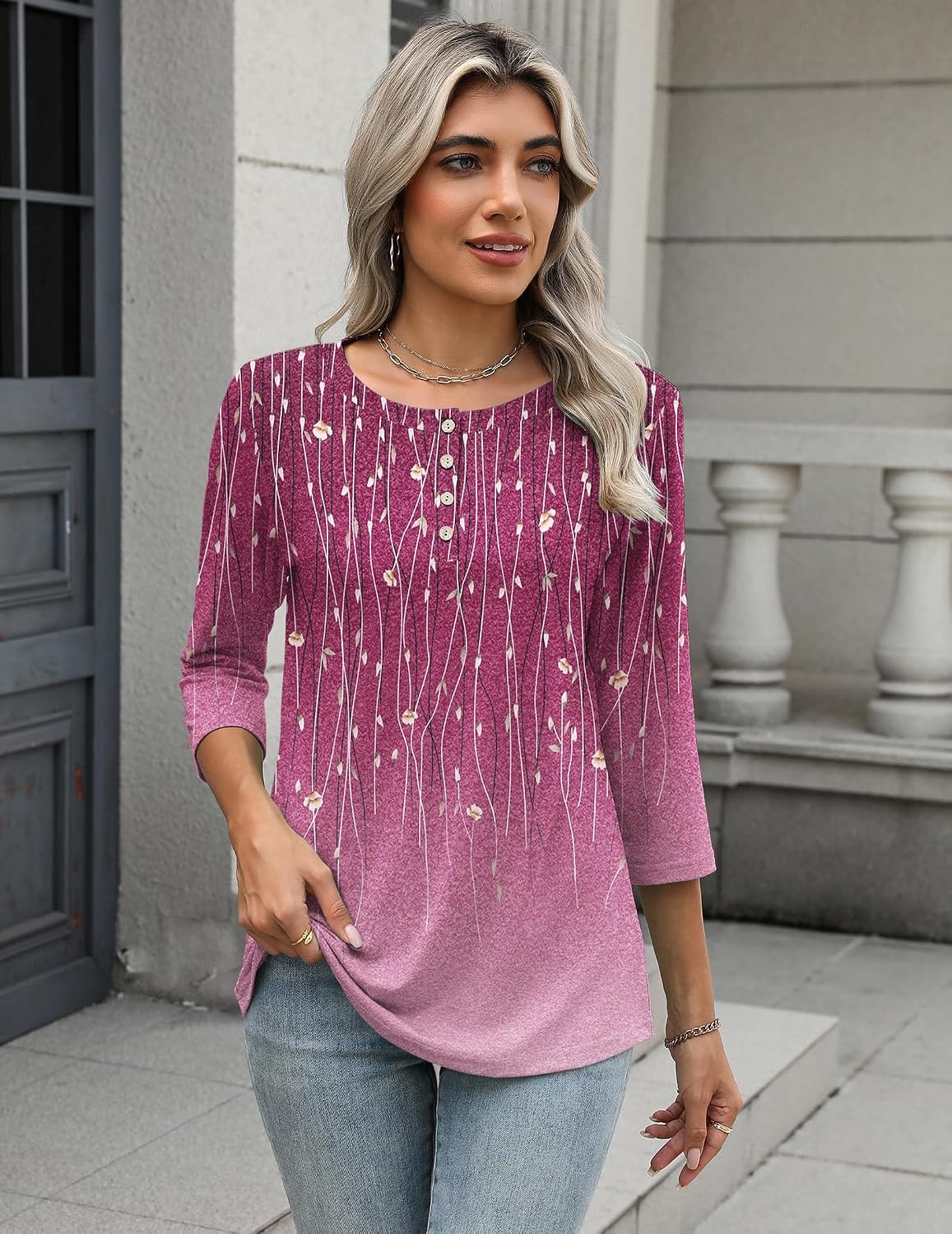 image:imageZeagoo 34 Length Sleeve Women Tops Dressy Casual Blouses Work ClothesXh370purple