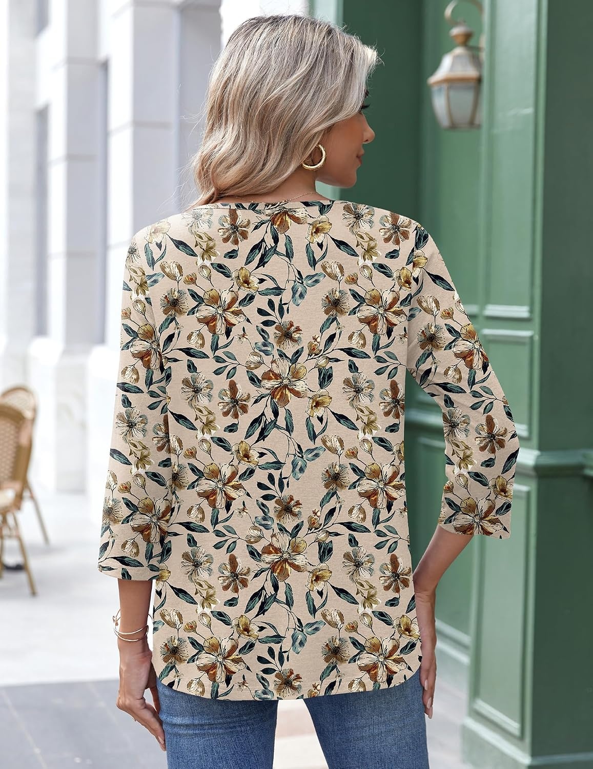image:imageZeagoo 34 Length Sleeve Womens Tops Round Neck Casual Summer Tunic Tops Basic Tees Blouses Dressy TShirts Pleated ShirtsApricot