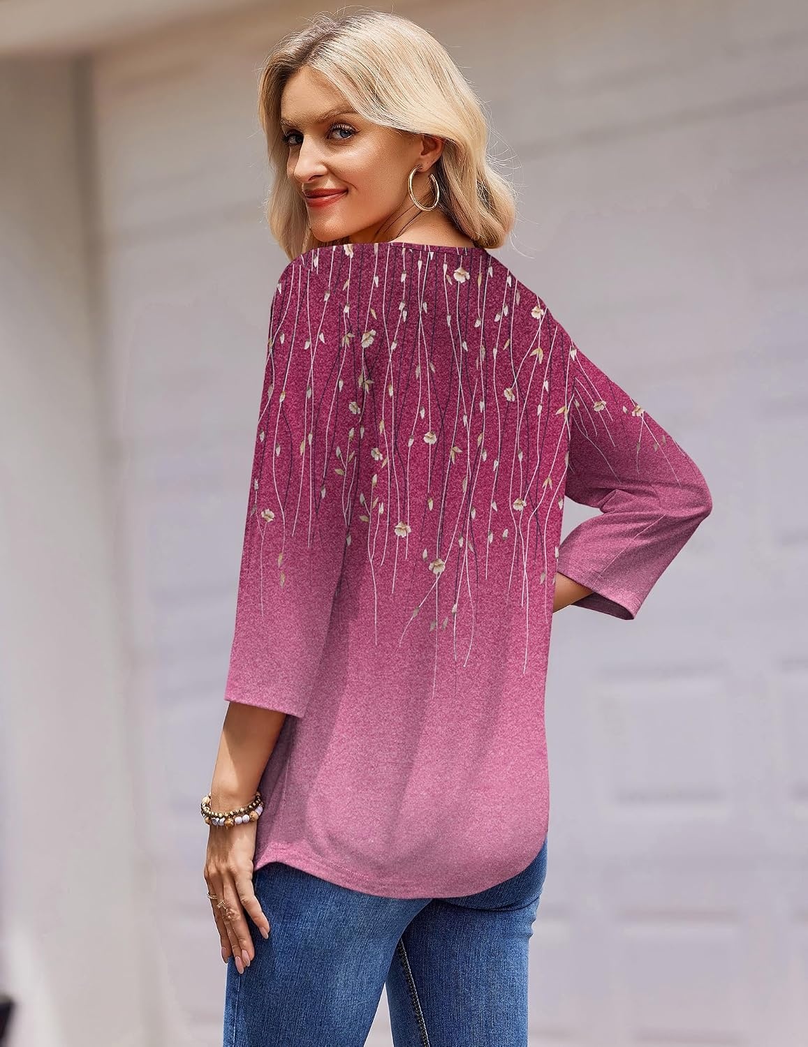 image:imageZeagoo 34 Length Sleeve Womens Tops Round Neck Casual Summer Tunic Tops Basic Tees Blouses Dressy TShirts Pleated ShirtsApurple