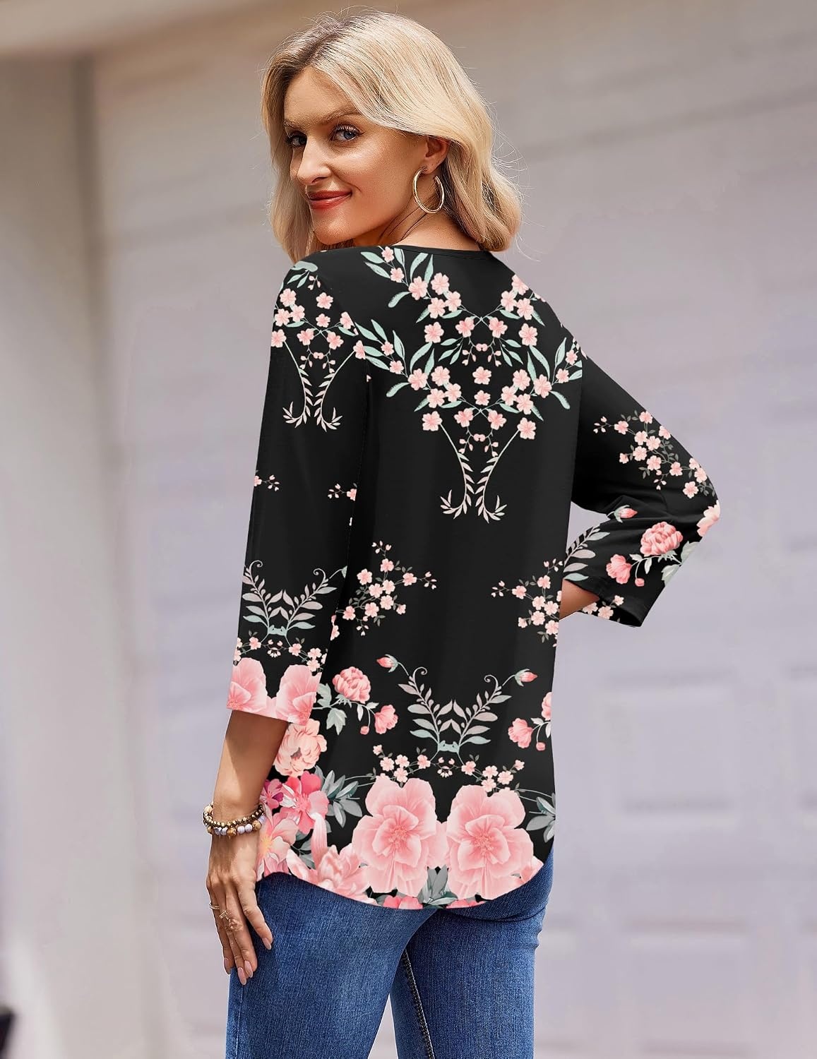 image:imageZeagoo 34 Length Sleeve Womens Tops Round Neck Casual Summer Tunic Tops Basic Tees Blouses Dressy TShirts Pleated ShirtsBlackpink