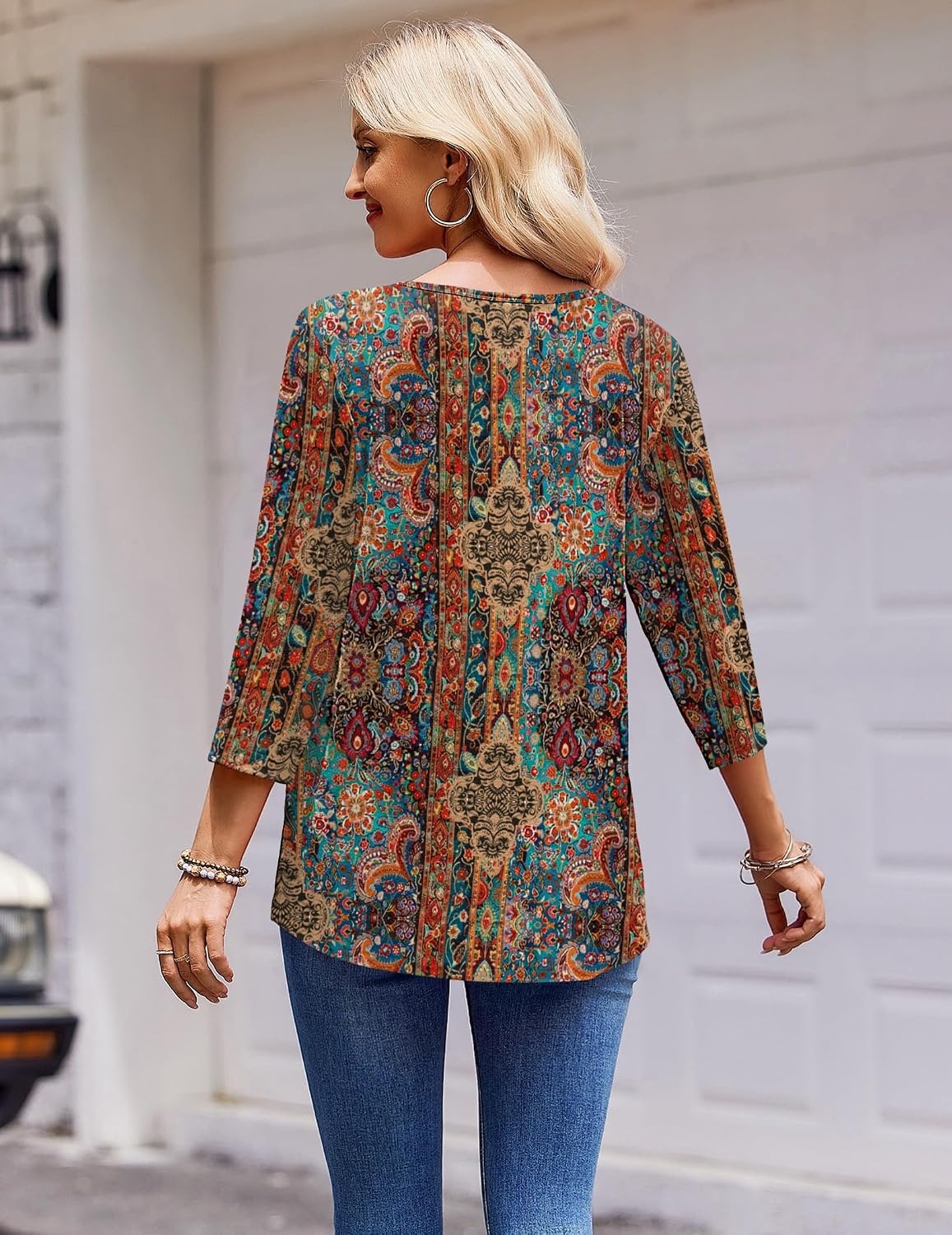 image:imageZeagoo 34 Length Sleeve Womens Tops Round Neck Casual Summer Tunic Tops Basic Tees Blouses Dressy TShirts Pleated ShirtsBrown