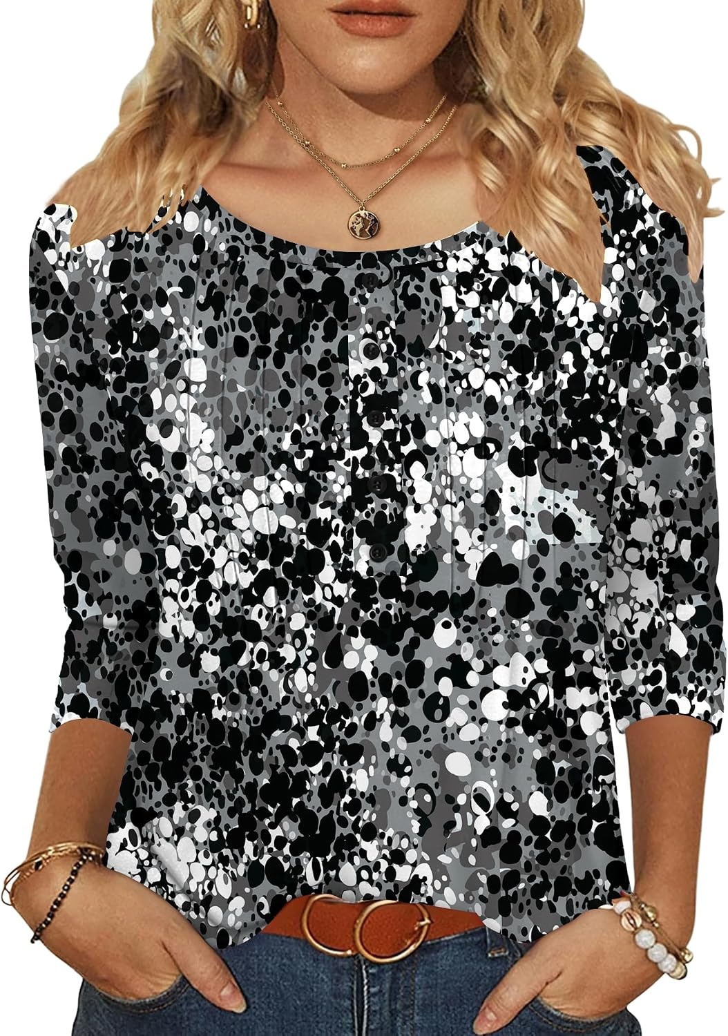 image:imageZeagoo 34 Length Sleeve Womens Tops Round Neck Casual Summer Tunic Tops Basic Tees Blouses Dressy TShirts Pleated ShirtsCx273