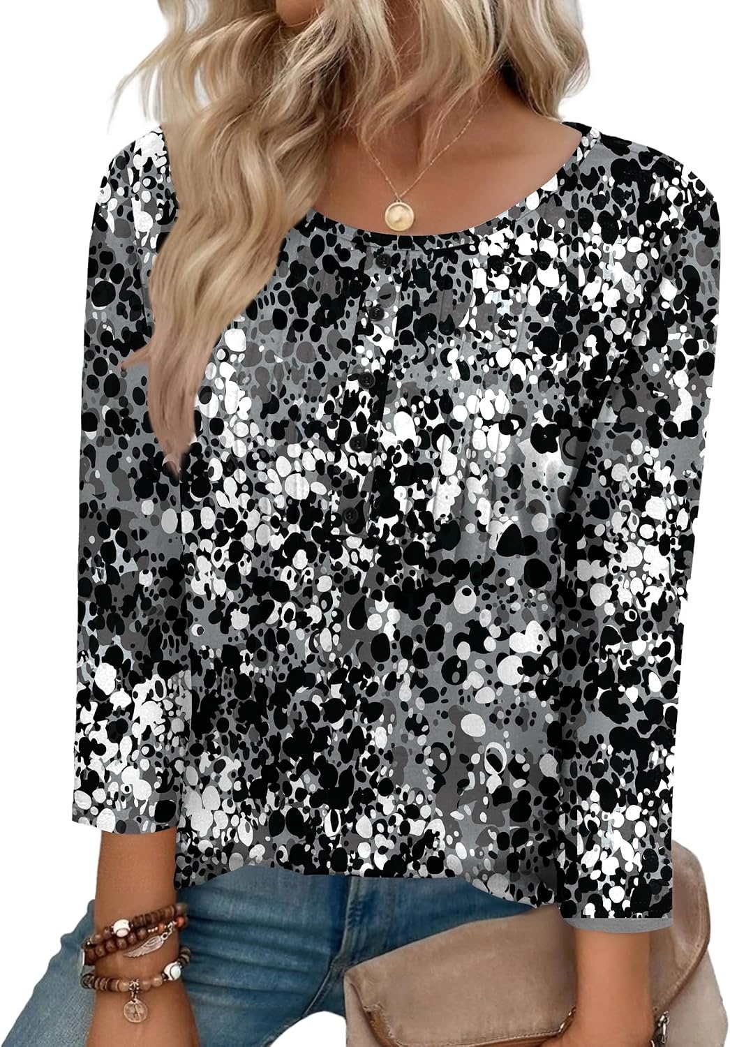 image:imageZeagoo 34 Length Sleeve Womens Tops Round Neck Casual Summer Tunic Tops Basic Tees Blouses Dressy TShirts Pleated ShirtsCx273