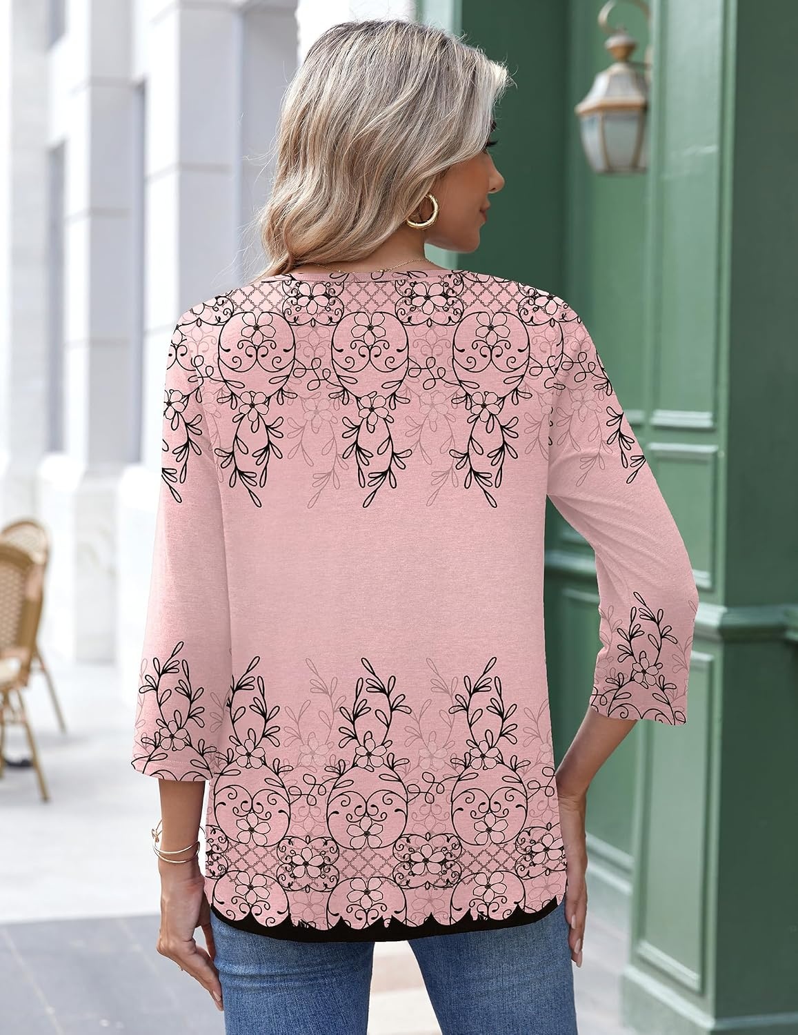 image:imageZeagoo 34 Length Sleeve Womens Tops Round Neck Casual Summer Tunic Tops Basic Tees Blouses Dressy TShirts Pleated ShirtsHot Pink