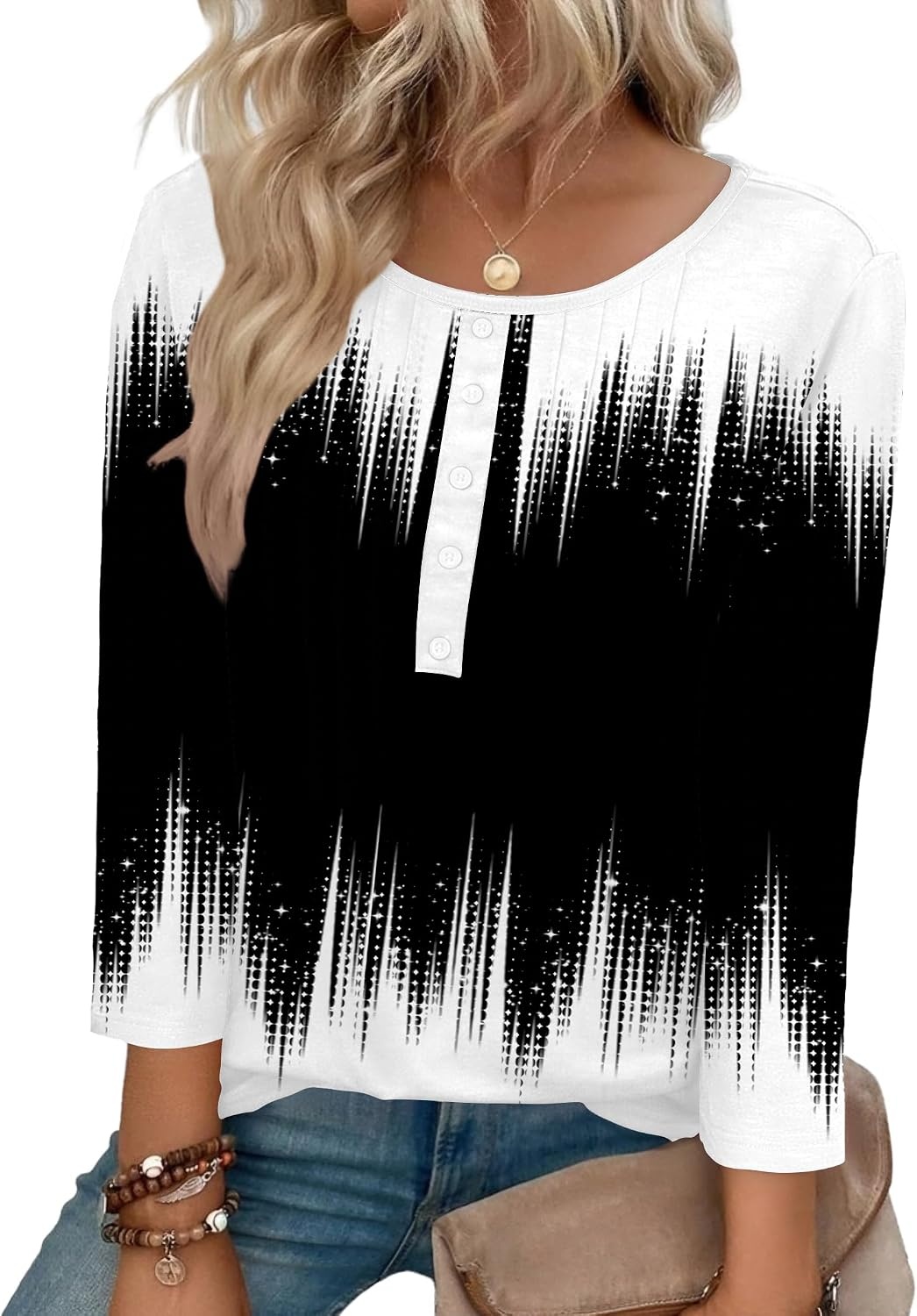 image:imageZeagoo 34 Length Sleeve Womens Tops Round Neck Casual Summer Tunic Tops Basic Tees Blouses Dressy TShirts Pleated ShirtsJb204