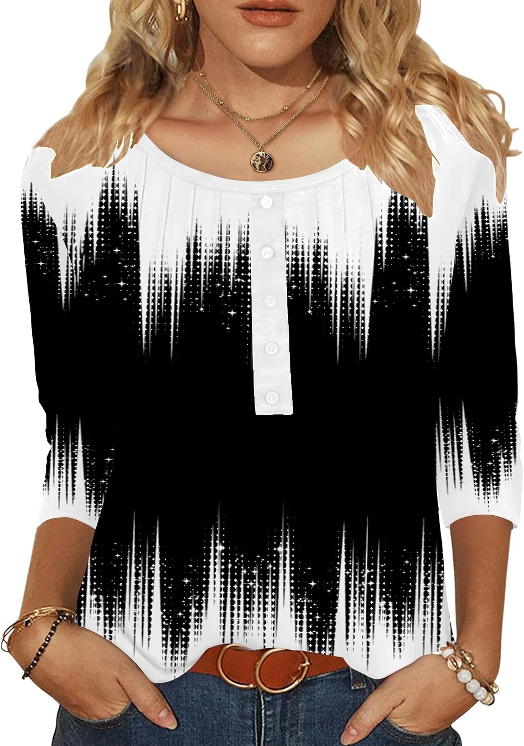 image:imageZeagoo 34 Length Sleeve Womens Tops Round Neck Casual Summer Tunic Tops Basic Tees Blouses Dressy TShirts Pleated ShirtsJb204