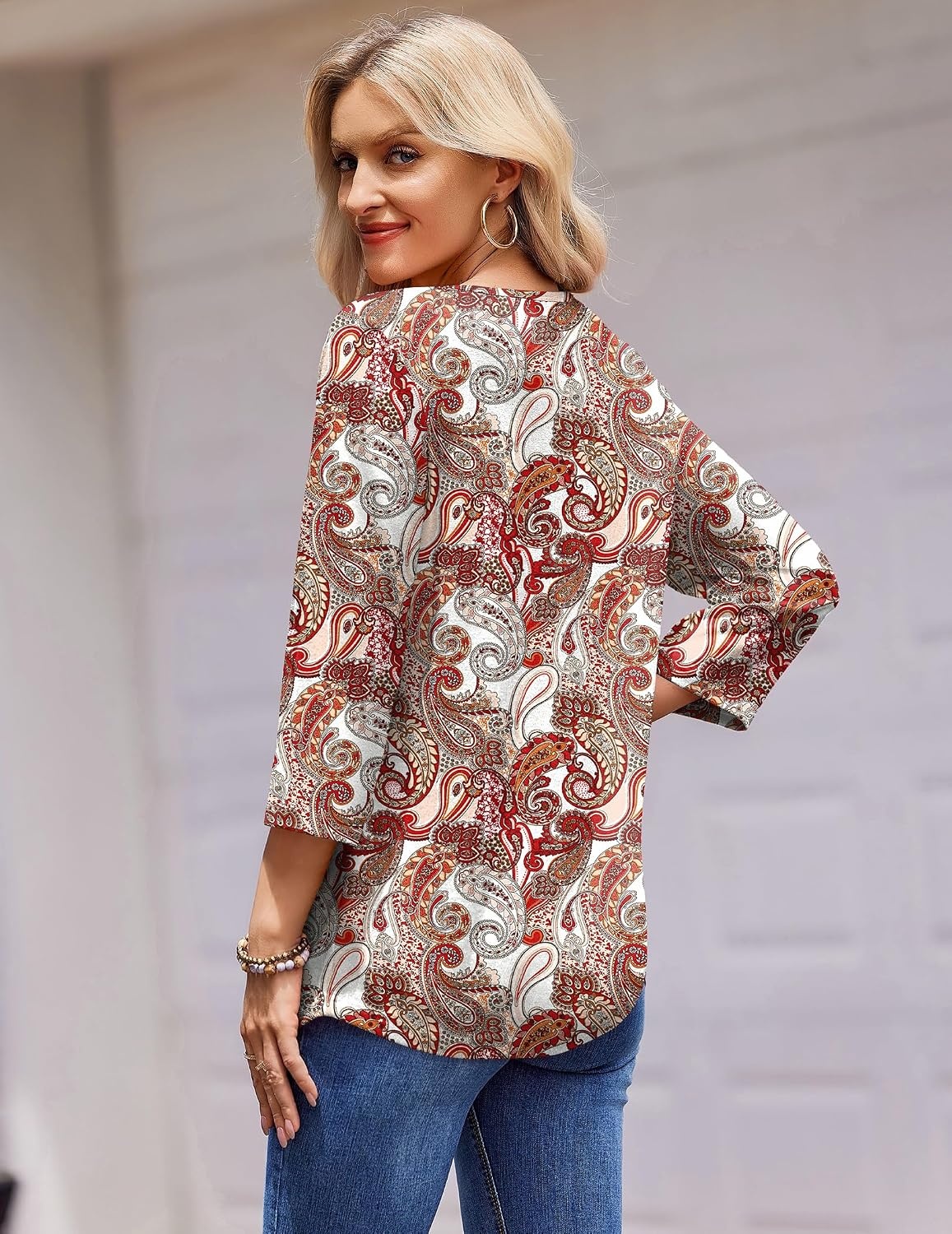 image:imageZeagoo 34 Length Sleeve Womens Tops Round Neck Casual Summer Tunic Tops Basic Tees Blouses Dressy TShirts Pleated ShirtsMz3