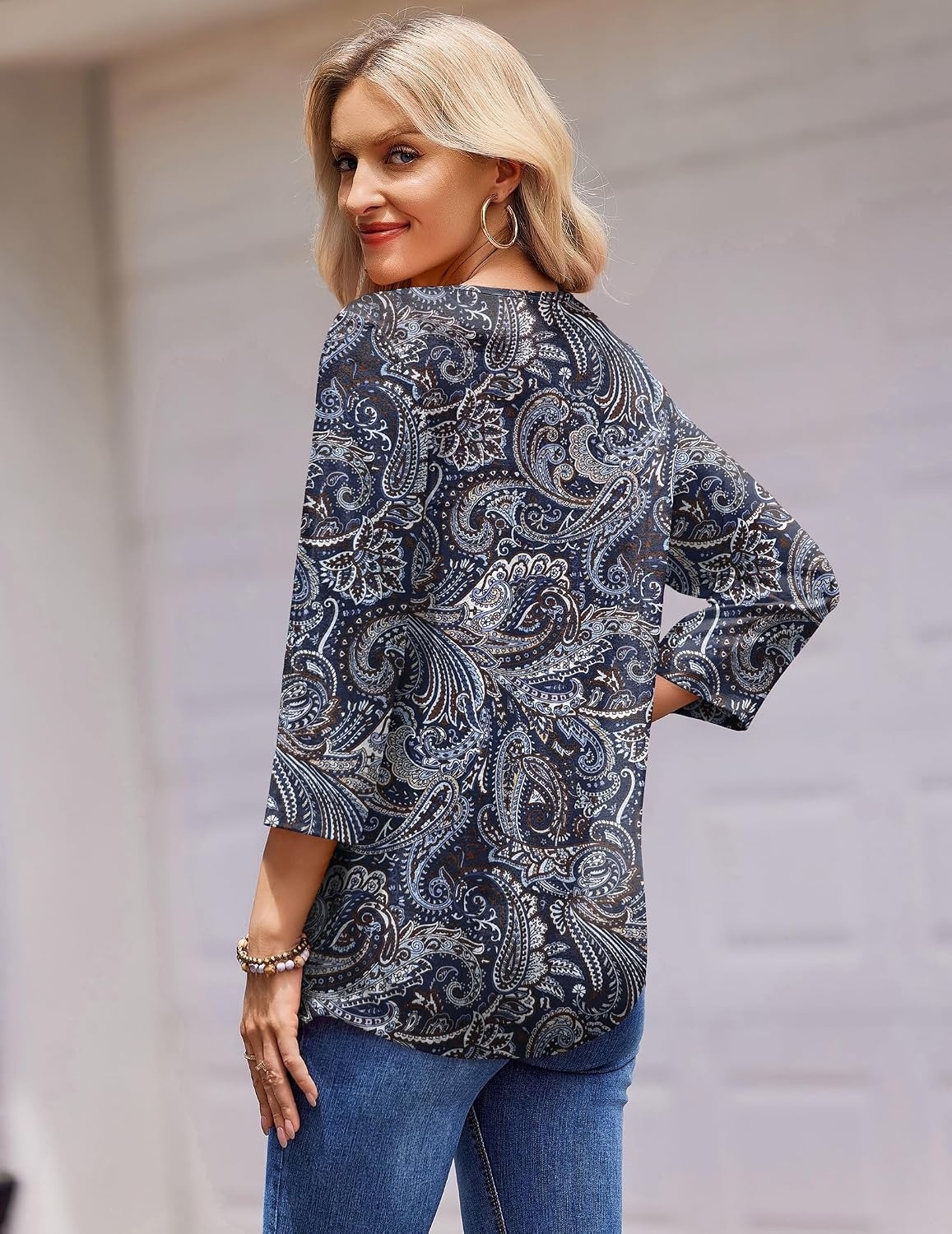 image:imageZeagoo 34 Length Sleeve Womens Tops Round Neck Casual Summer Tunic Tops Basic Tees Blouses Dressy TShirts Pleated ShirtsMz473