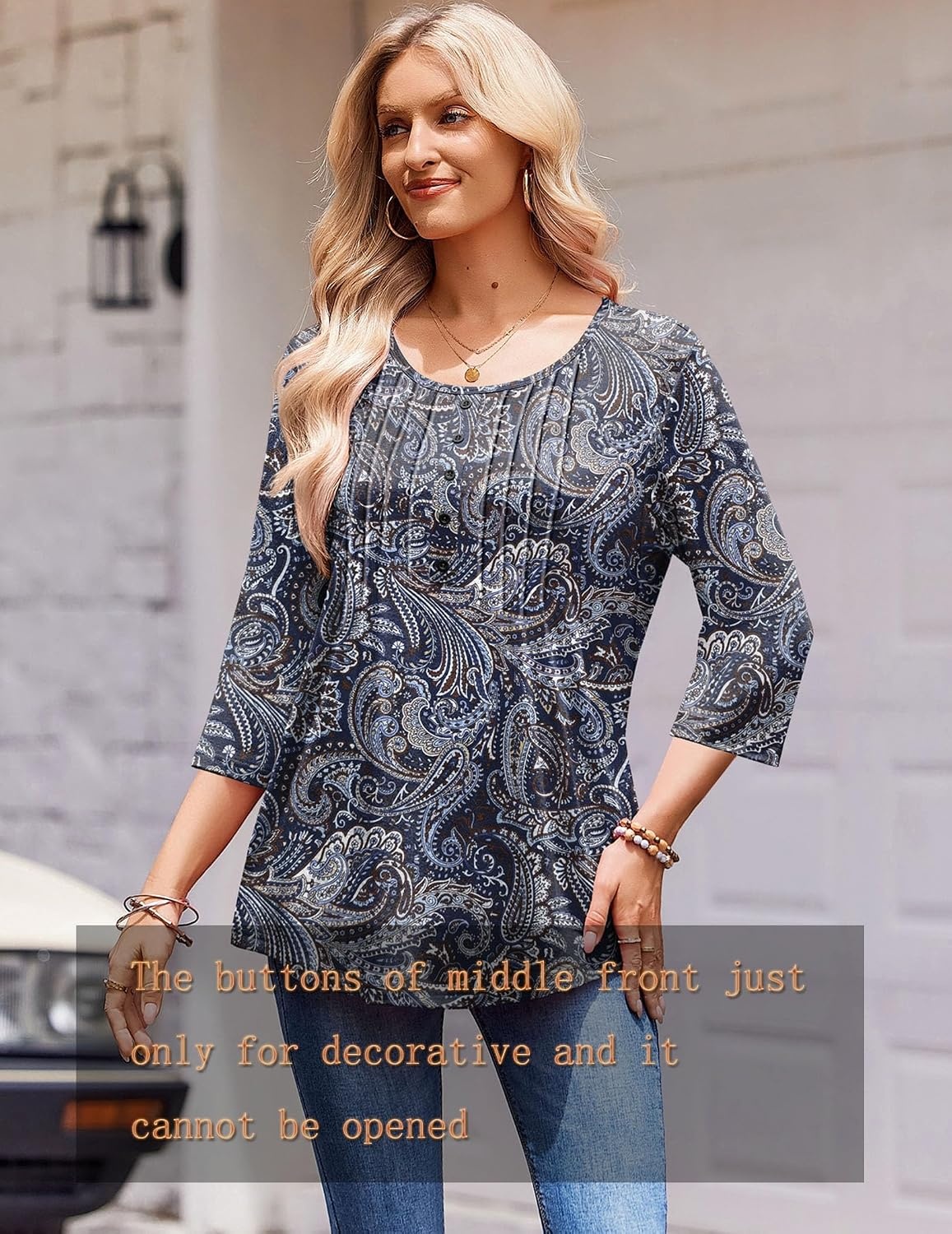 image:imageZeagoo 34 Length Sleeve Womens Tops Round Neck Casual Summer Tunic Tops Basic Tees Blouses Dressy TShirts Pleated ShirtsMz473