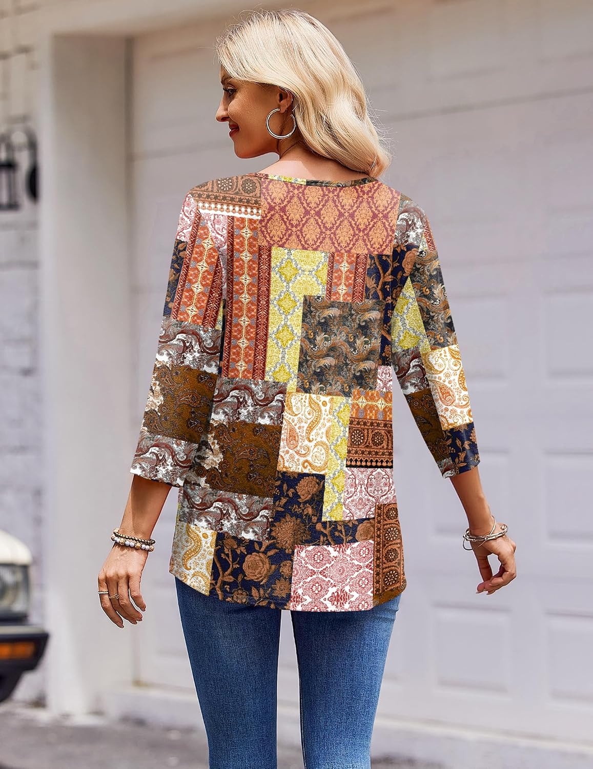 image:imageZeagoo 34 Length Sleeve Womens Tops Round Neck Casual Summer Tunic Tops Basic Tees Blouses Dressy TShirts Pleated ShirtsMz810