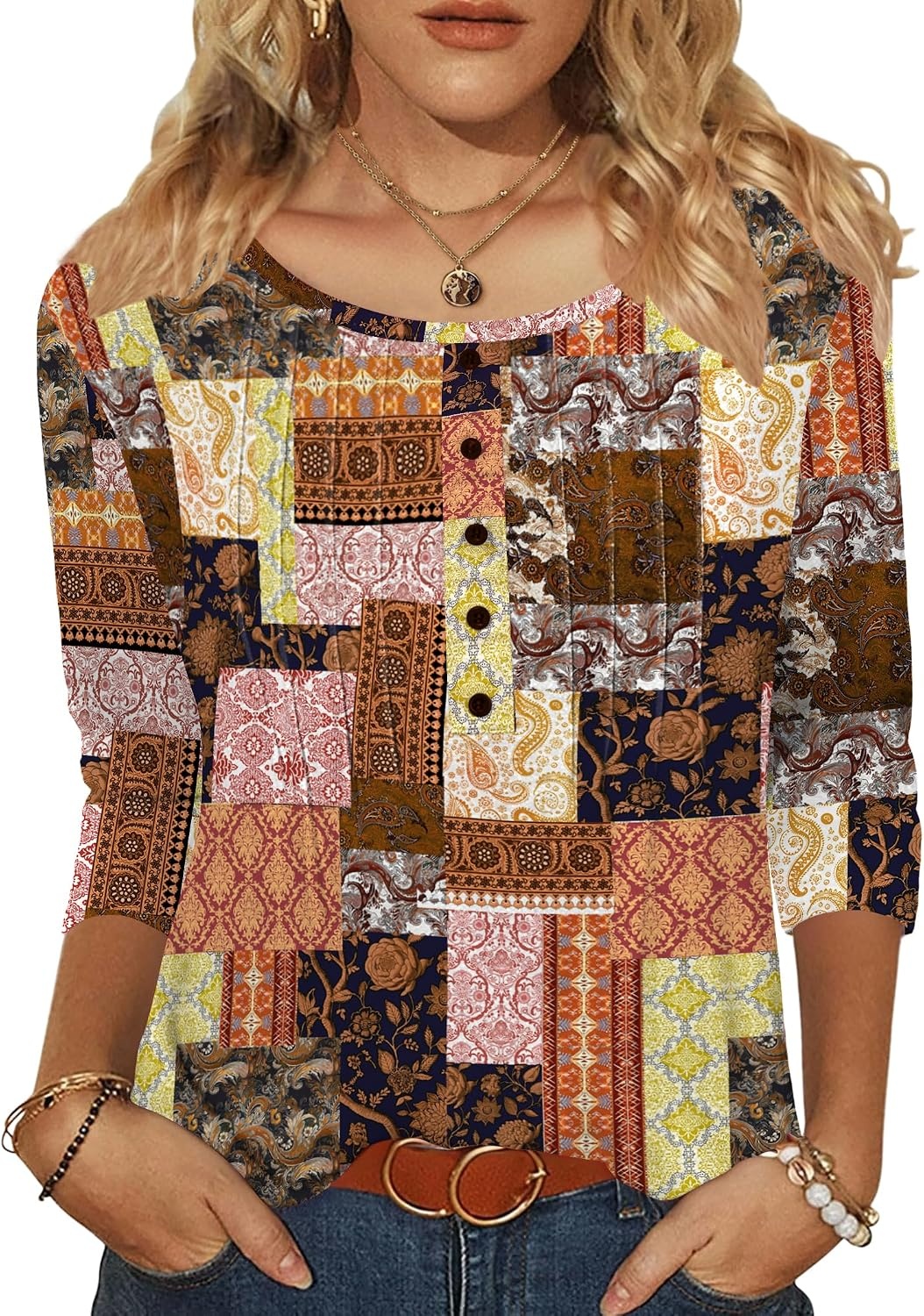 image:imageZeagoo 34 Length Sleeve Womens Tops Round Neck Casual Summer Tunic Tops Basic Tees Blouses Dressy TShirts Pleated ShirtsMz810