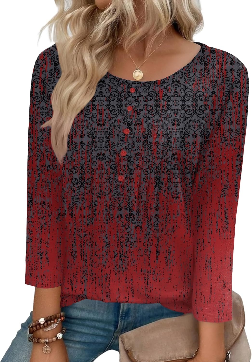 image:imageZeagoo 34 Length Sleeve Womens Tops Round Neck Casual Summer Tunic Tops Basic Tees Blouses Dressy TShirts Pleated ShirtsMz838