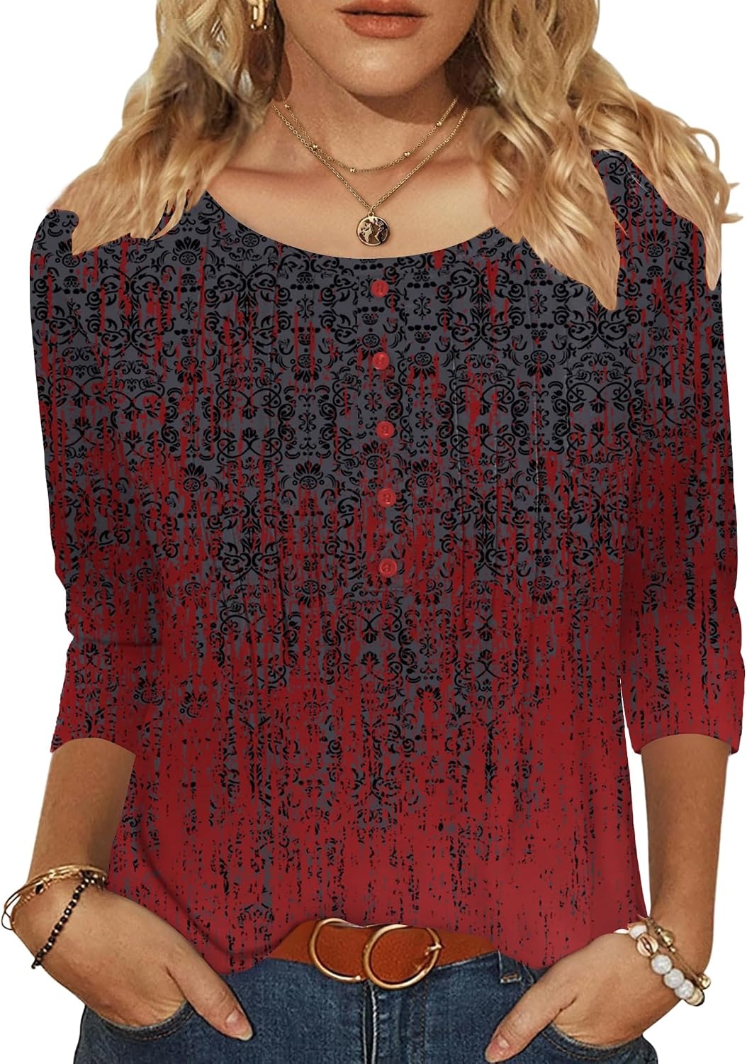 image:imageZeagoo 34 Length Sleeve Womens Tops Round Neck Casual Summer Tunic Tops Basic Tees Blouses Dressy TShirts Pleated ShirtsMz838